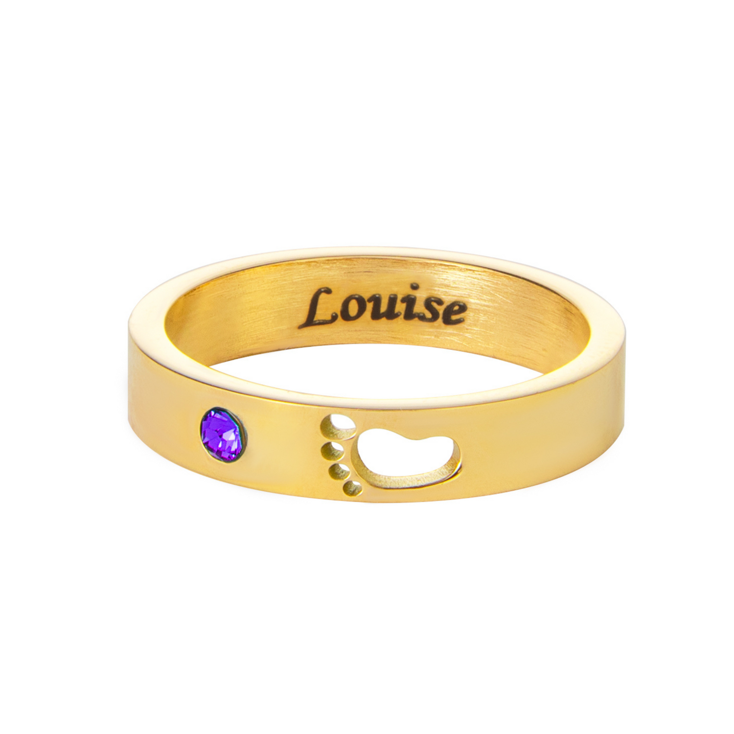 Anillo Nombre de Bebé Personalizado con Huella y Piedra de Nacimiento