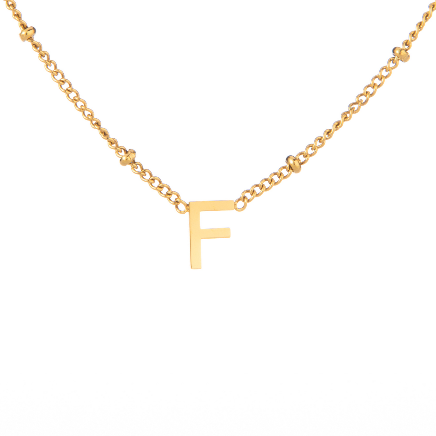 Collar Inicial Minimalista con Cadena de Bolitas