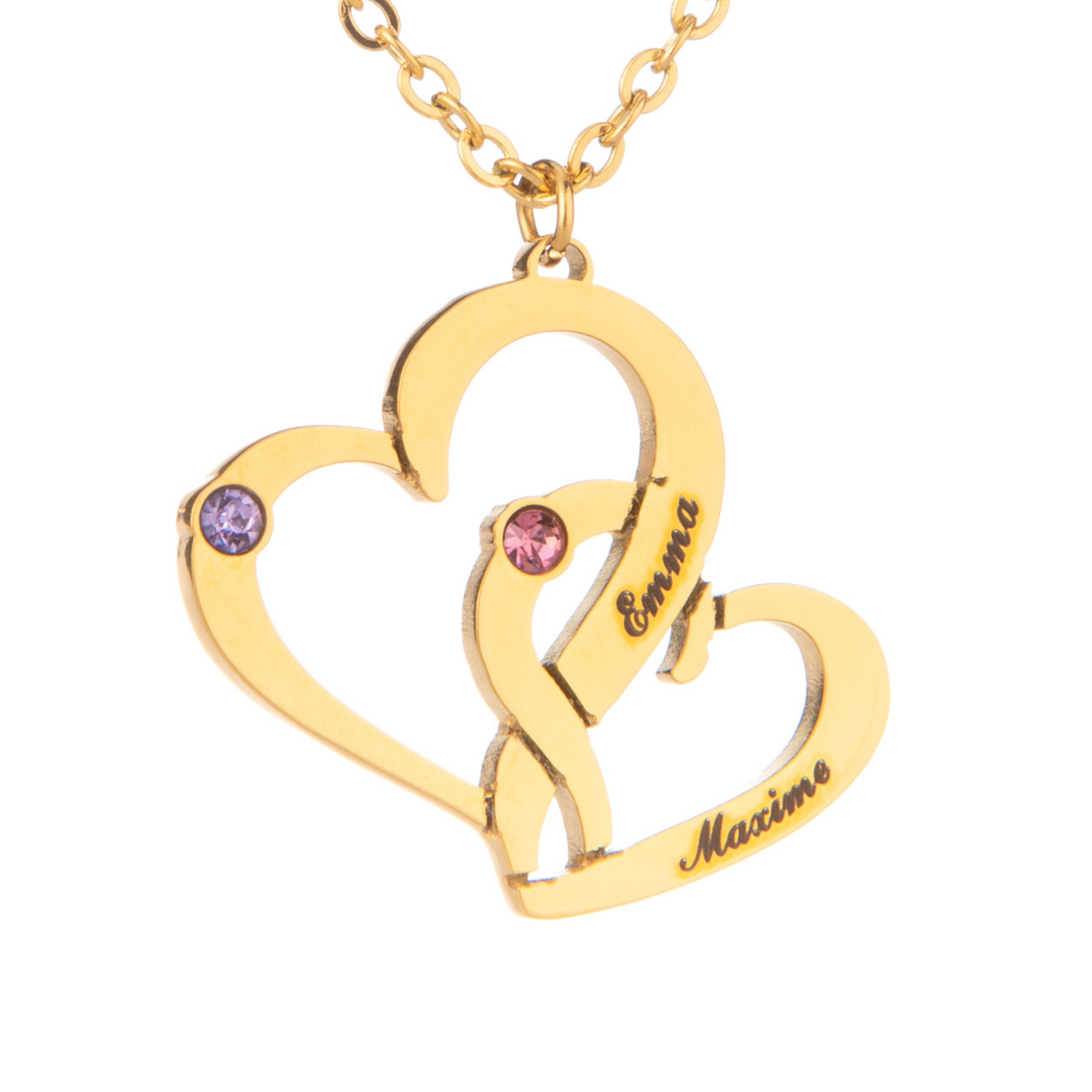 Collar Corazones Entrelazados Personalizado con Piedras de Nacimiento