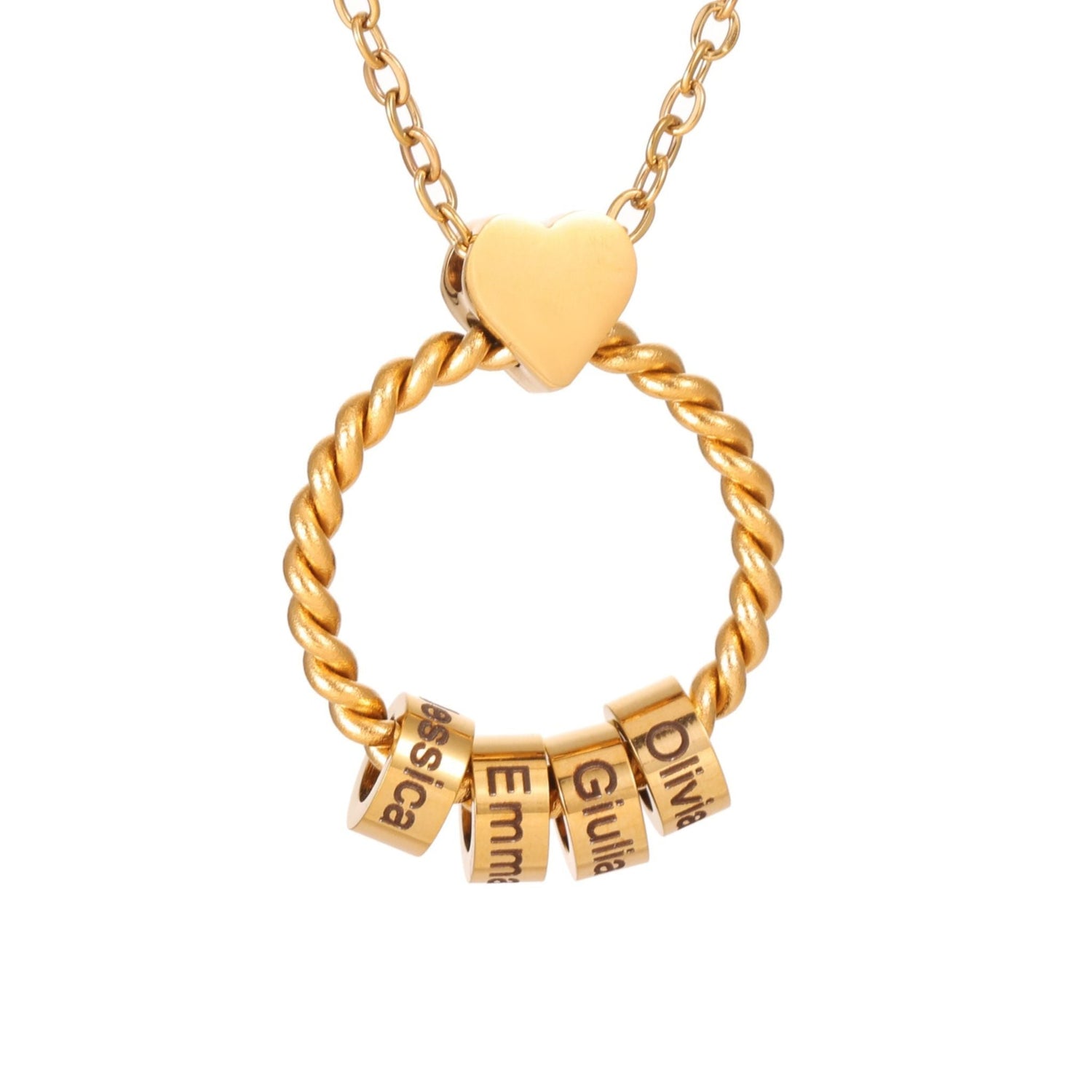 Collar Círculo Corazón Personalizado (Hasta 4 Nombres)