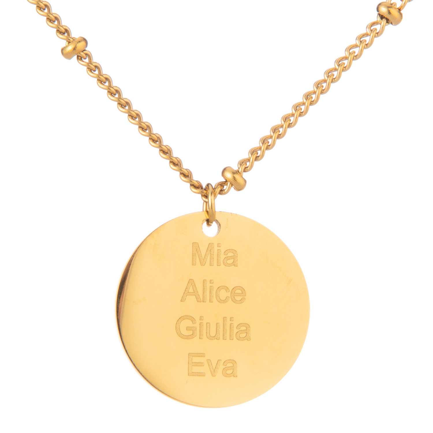 Collar Disco Grabado Personalizado con Cadena de Bolitas
