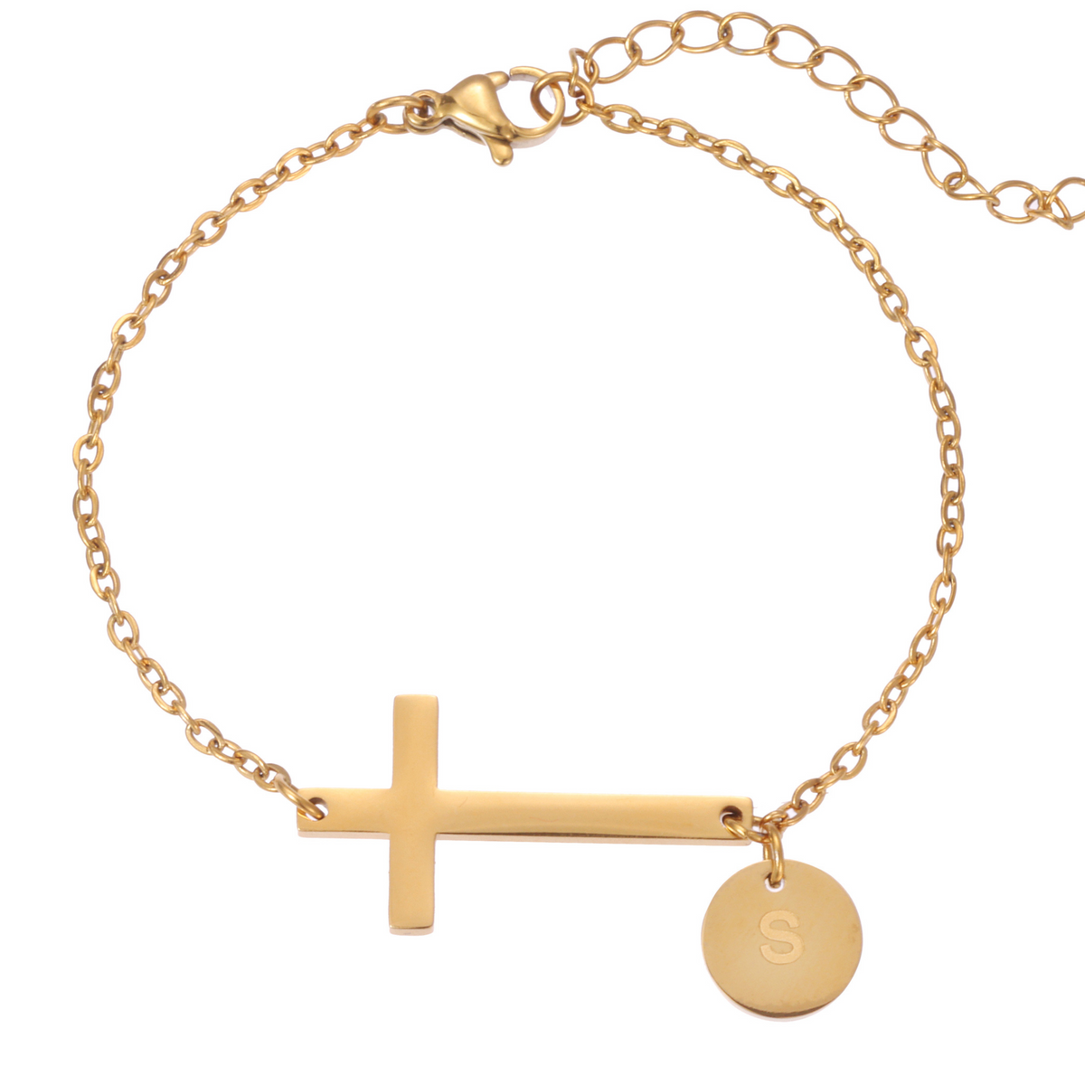 Pulsera Cruz Personalizada con Inicial Grabada