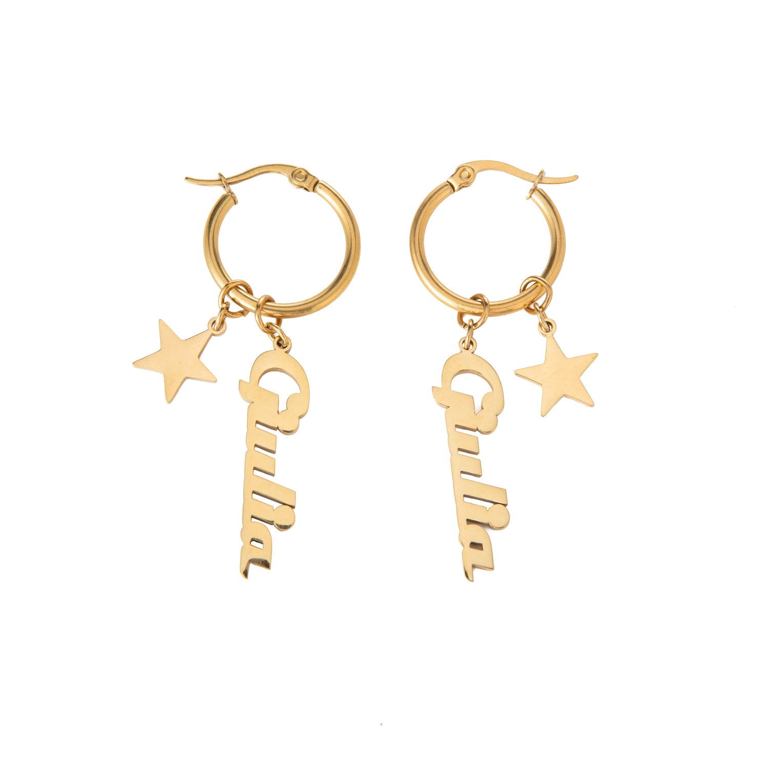 Pendientes Aro Personalizados con Nombre y Charm Estrella
