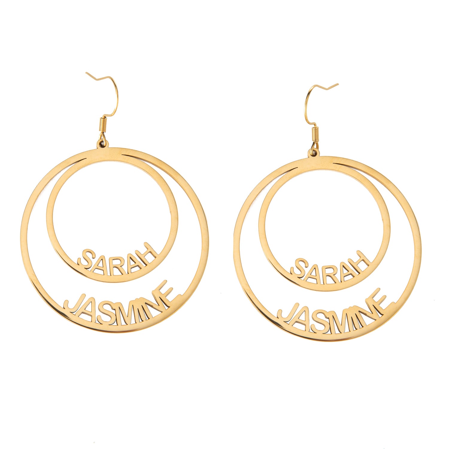 Pendientes Doble Círculo Personalizados con Dos Nombres