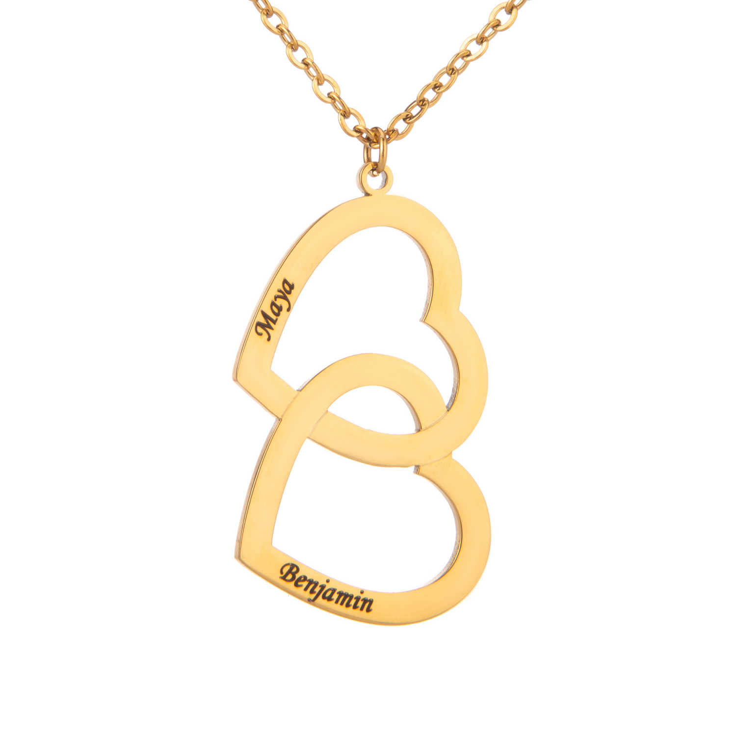 Collar Nombre Gemelos Corazón Grabado