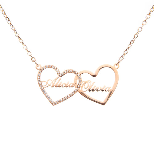 Collar Doble Corazón con Rhinestones