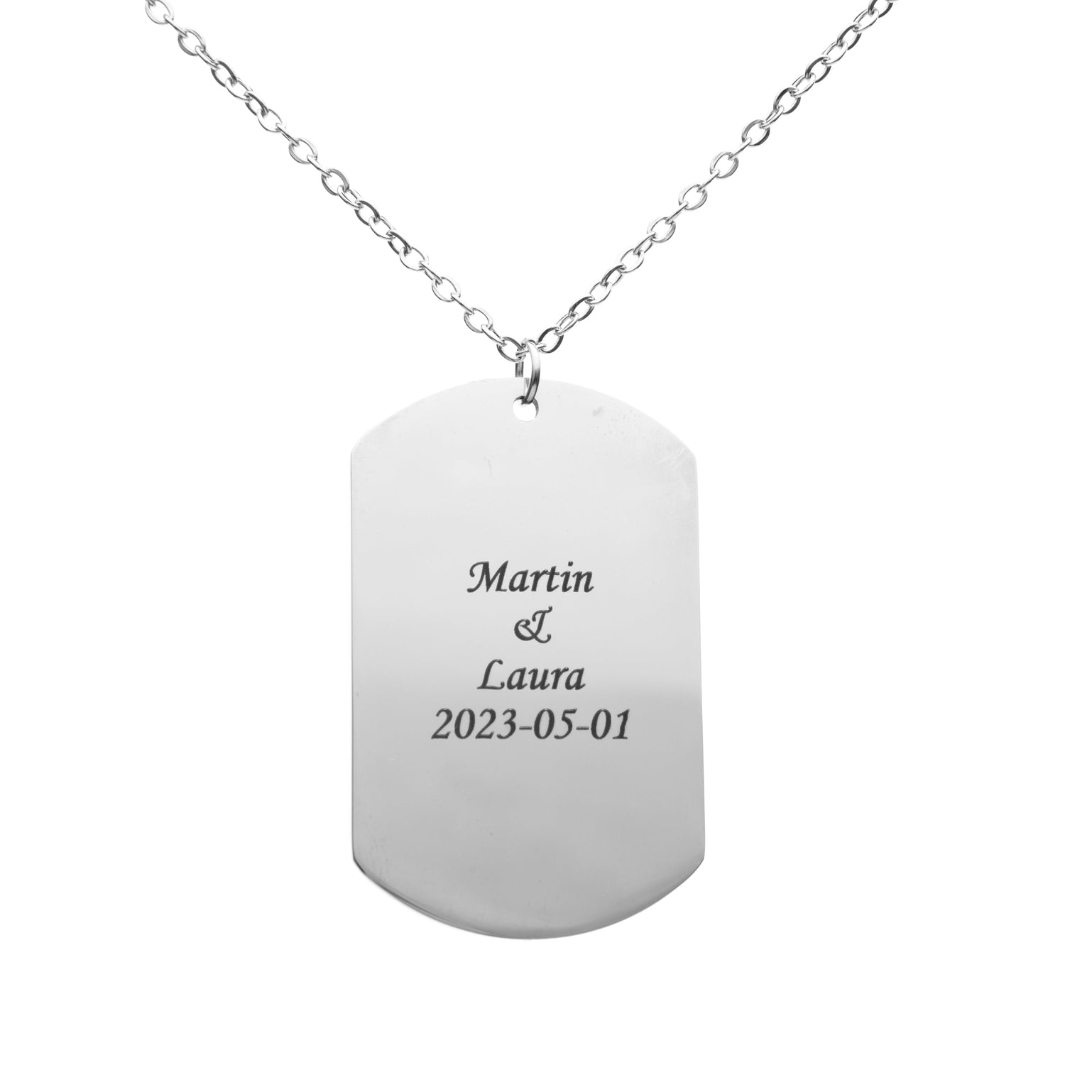 Collar Placa Militar Grabada para Hombre (Plata)