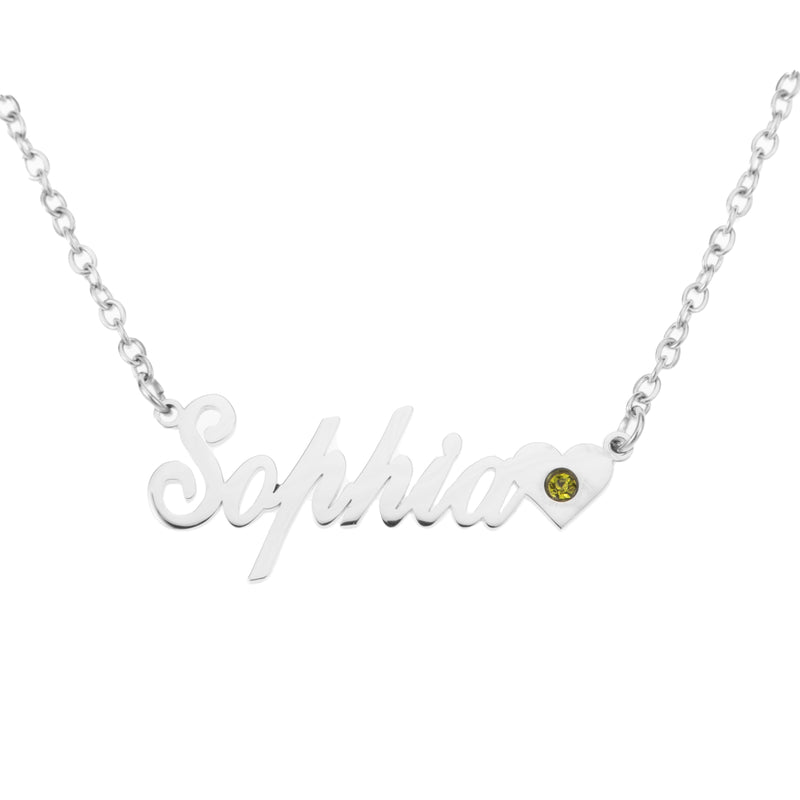 Collar Nombre y Corazón con Piedra de Nacimiento