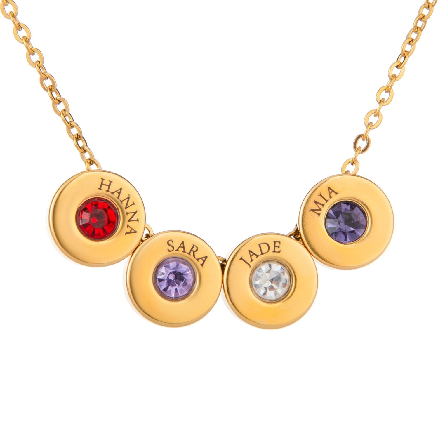 Collar Cuentas Grabadas Personalizado con Nombres y Piedras de Nacimiento