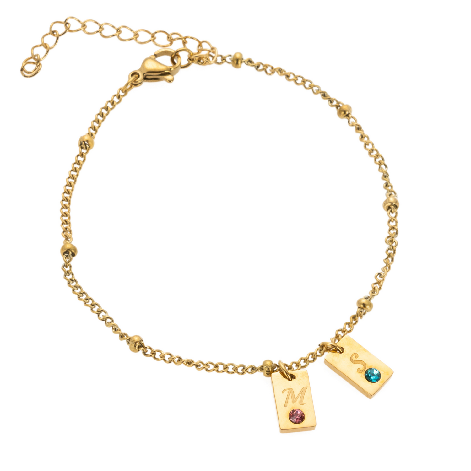 Pulsera Iniciales y Piedras de Nacimiento Personalizada
