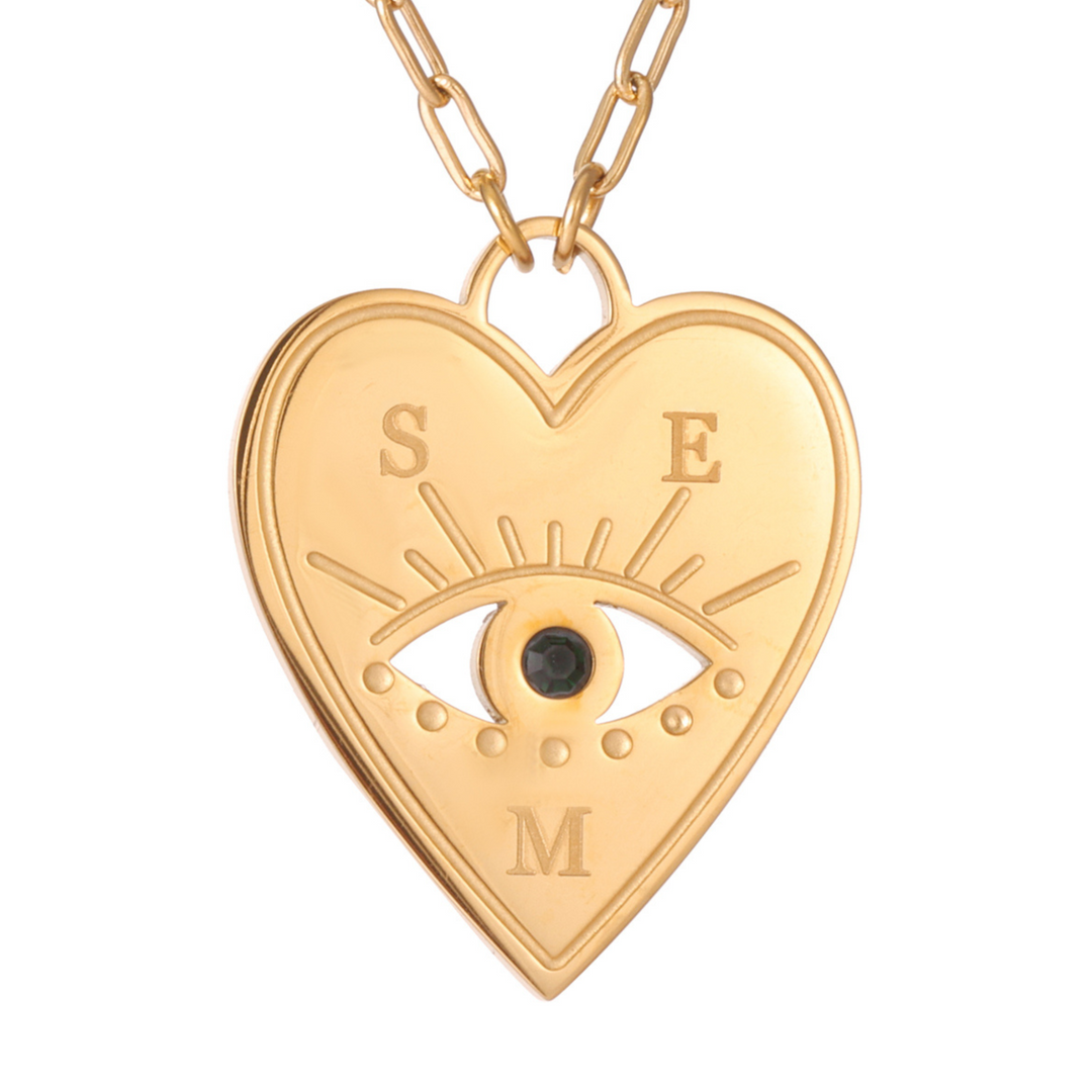 Collar Corazón con Ojo Turco y Piedra Personalizado