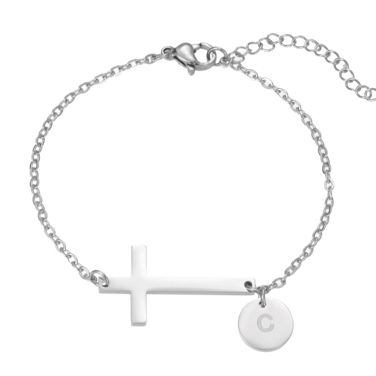 Pulsera Cruz Personalizada con Inicial Grabada