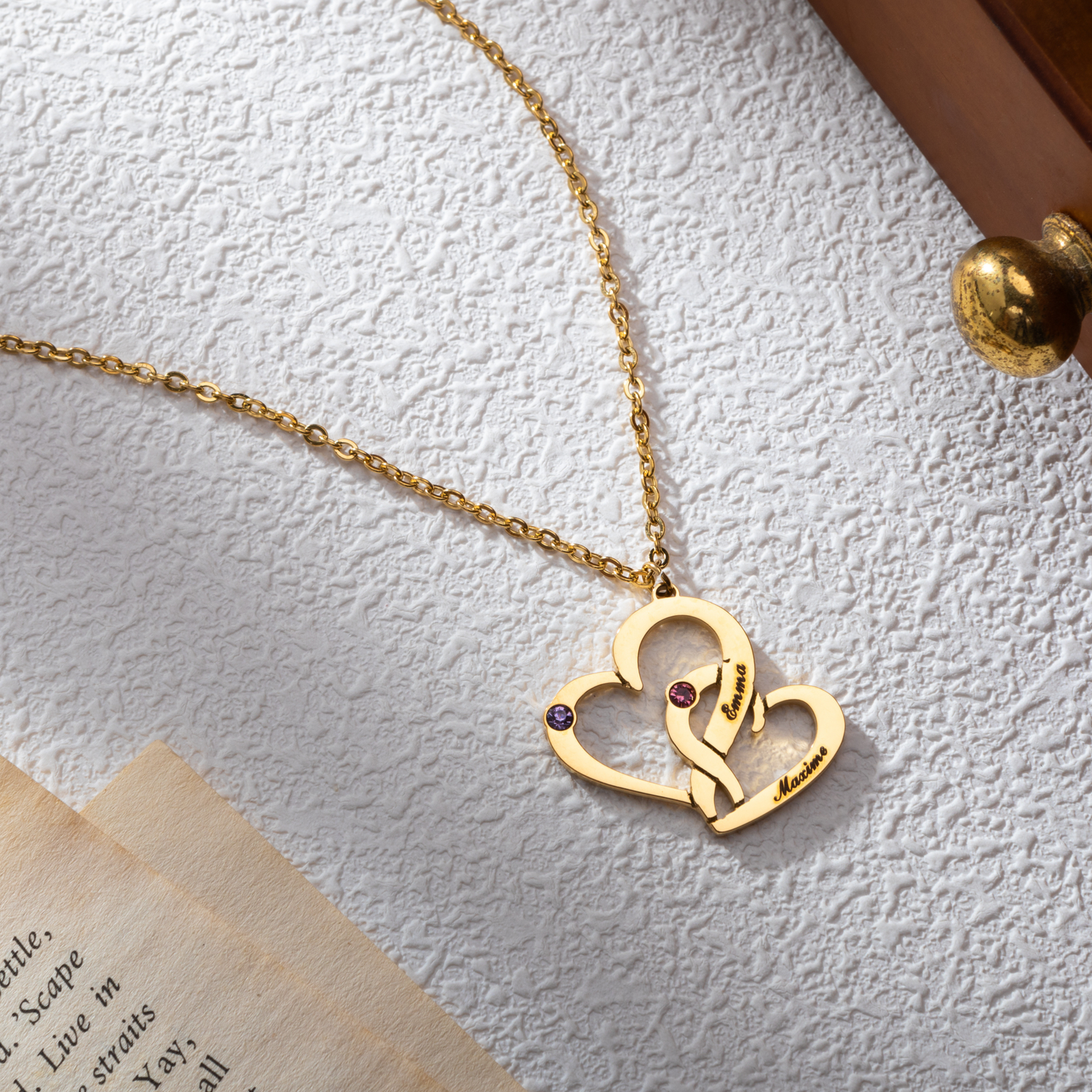 Collar Corazones Entrelazados Personalizado con Piedras de Nacimiento