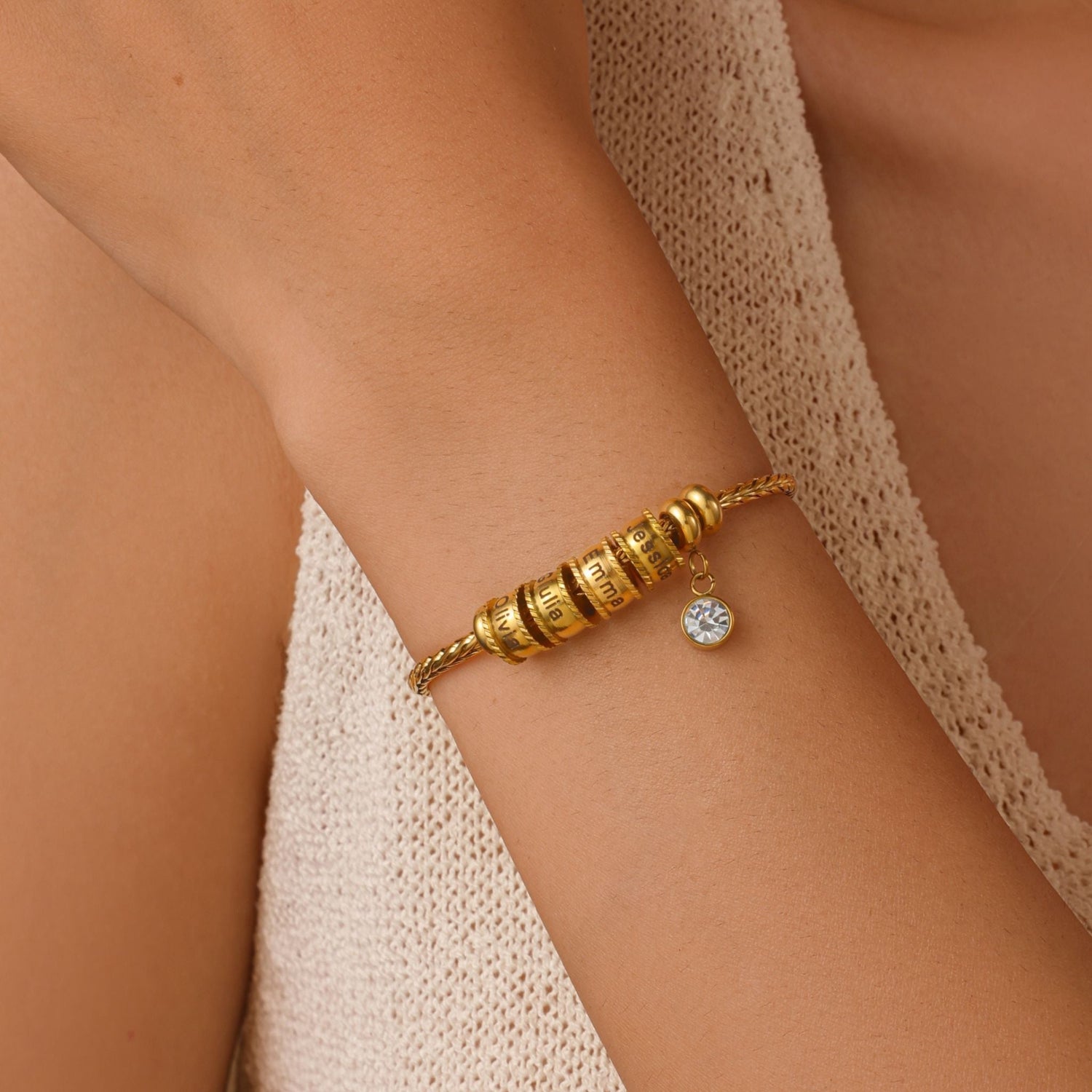 Pulsera Personalizada Corazón y Cristal con Nombre
