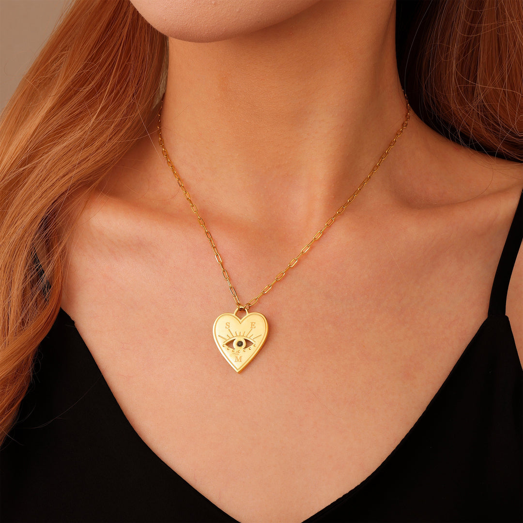 Collar Corazón con Ojo Turco y Piedra Personalizado