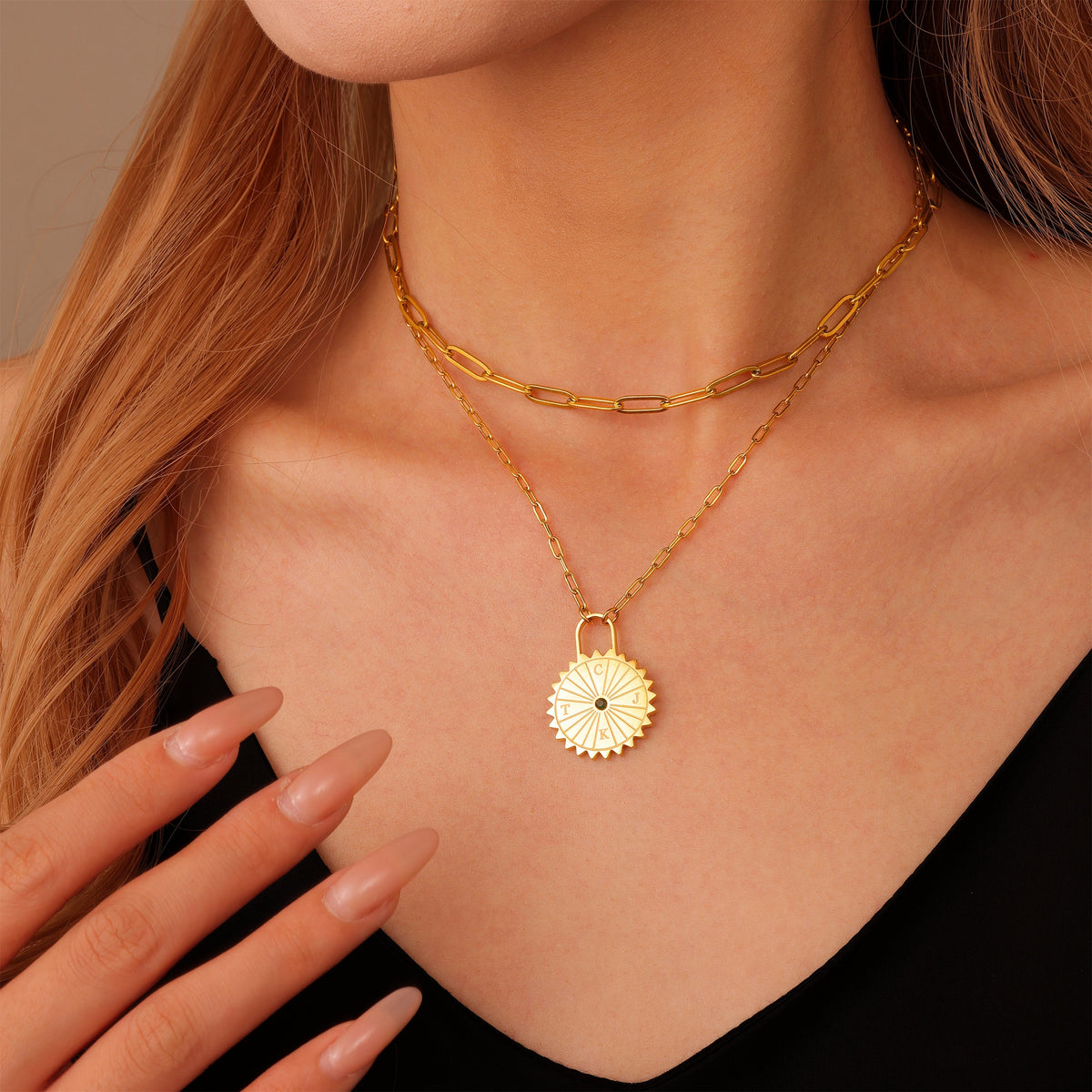 Collar Candado Sol Personalizado con Iniciales y Piedra