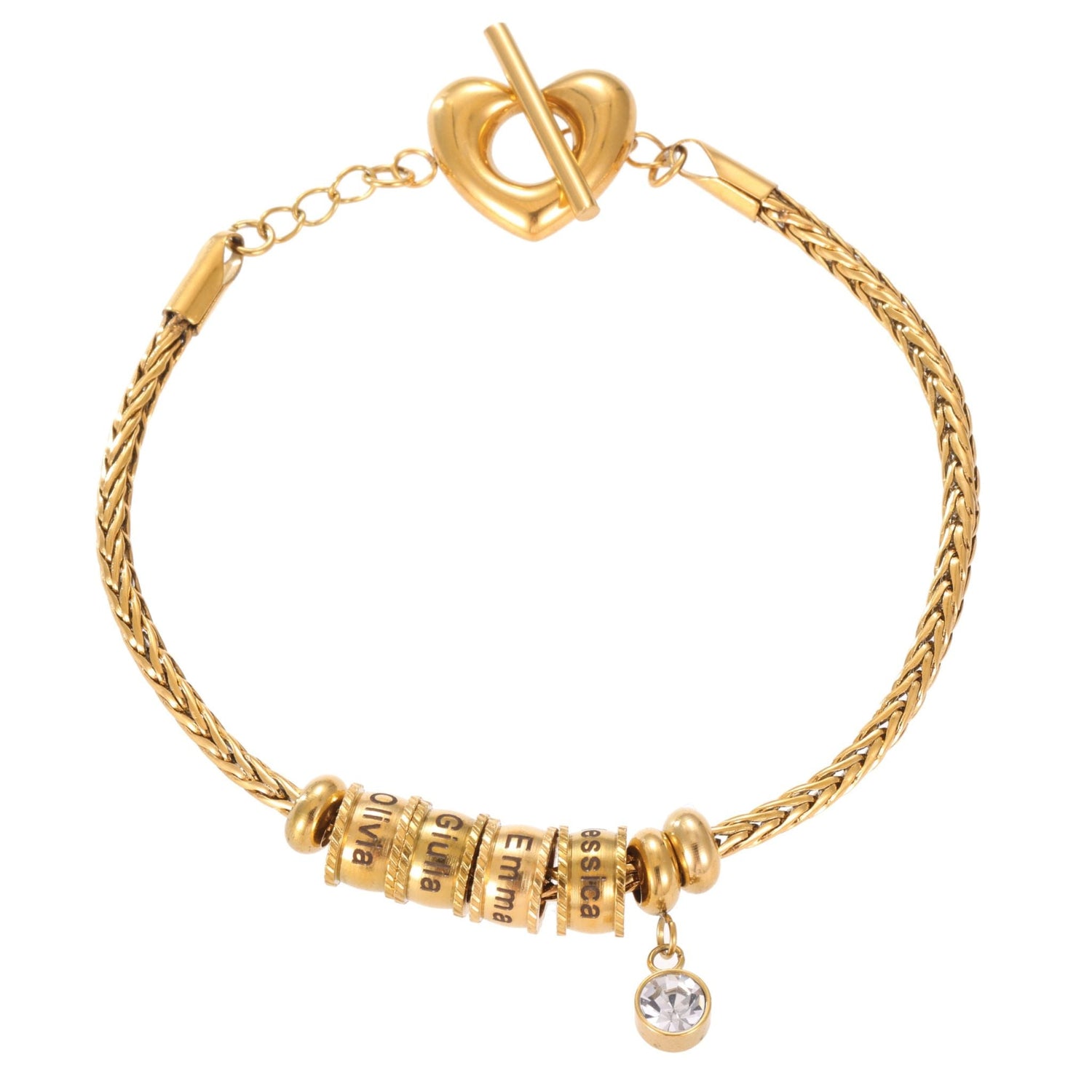 Pulsera Personalizada Corazón y Cristal con Nombre