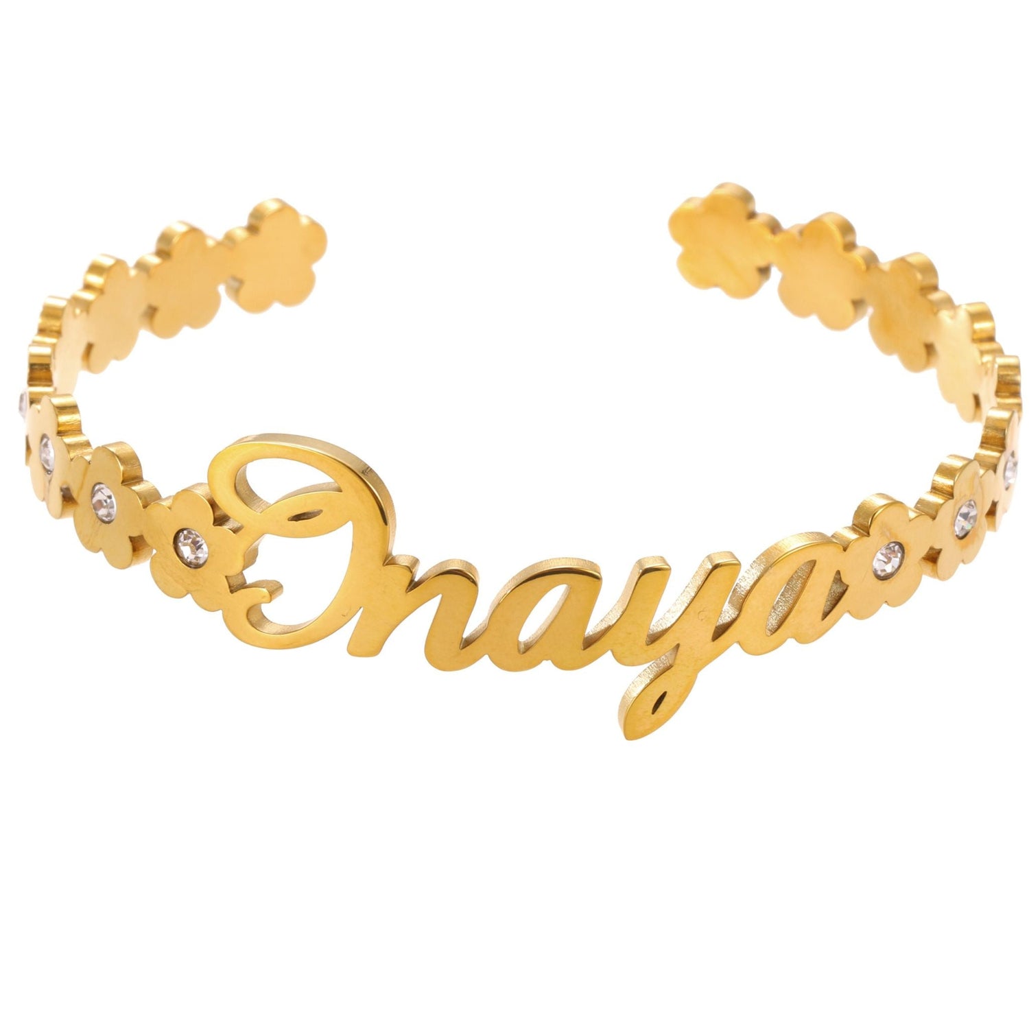 Pulsera Abierta con Nombre y Cristales Personalizada