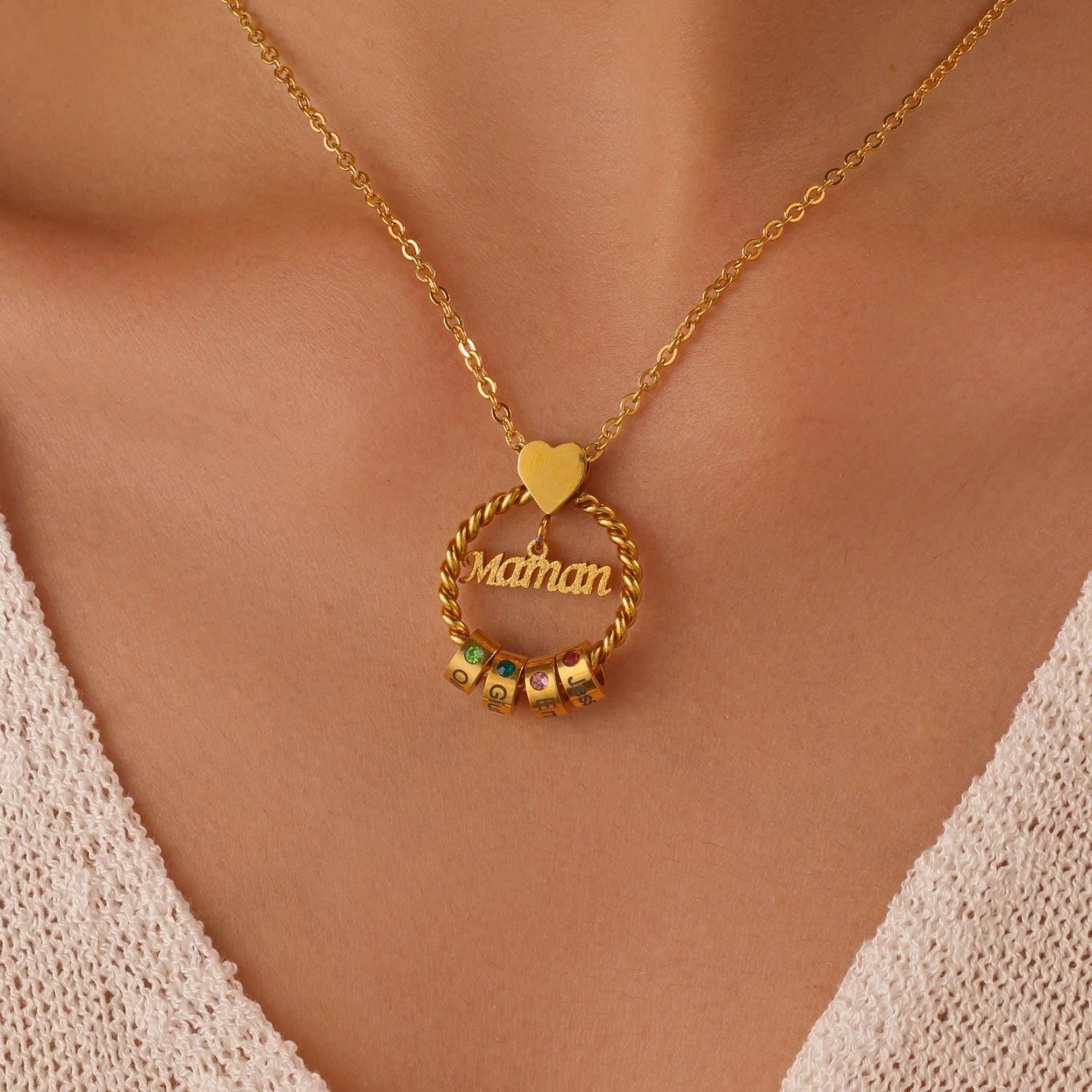Collar Mamá Círculo de Vínculos con Piedras de Nacimiento