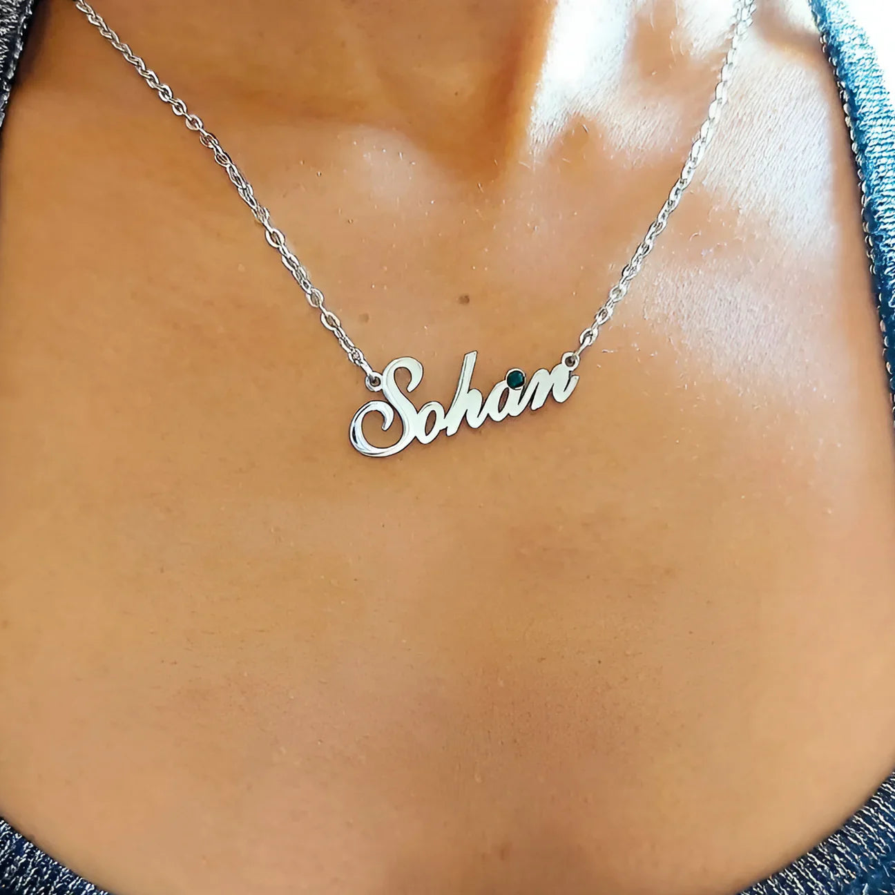 Collar Nombre con Piedra de Nacimiento