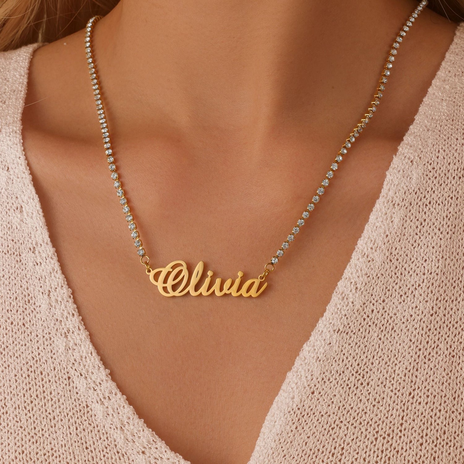 Collar Brillante Tipo Tennis con Nombre Personalizado