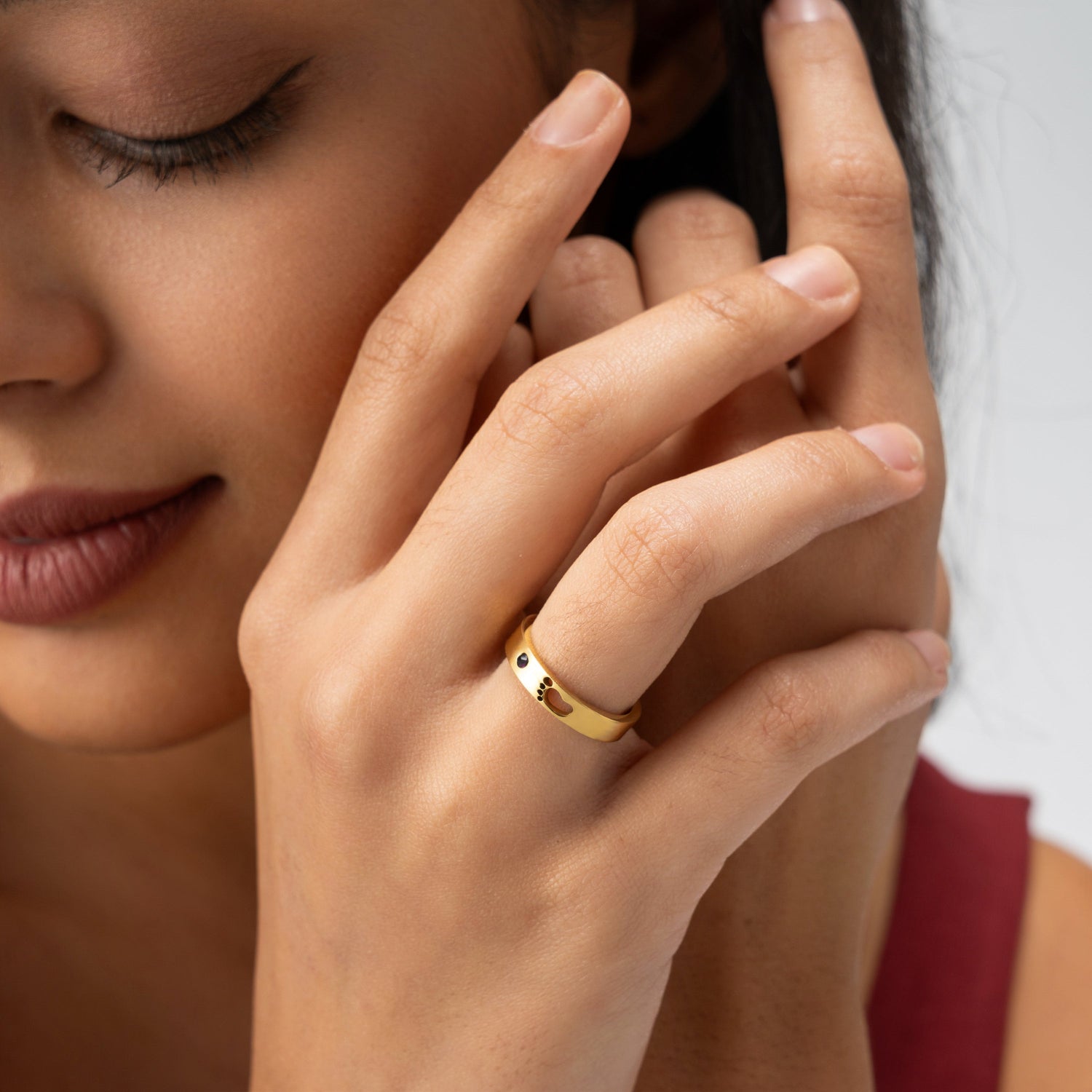 Anillo Nombre de Bebé Personalizado con Huella y Piedra de Nacimiento