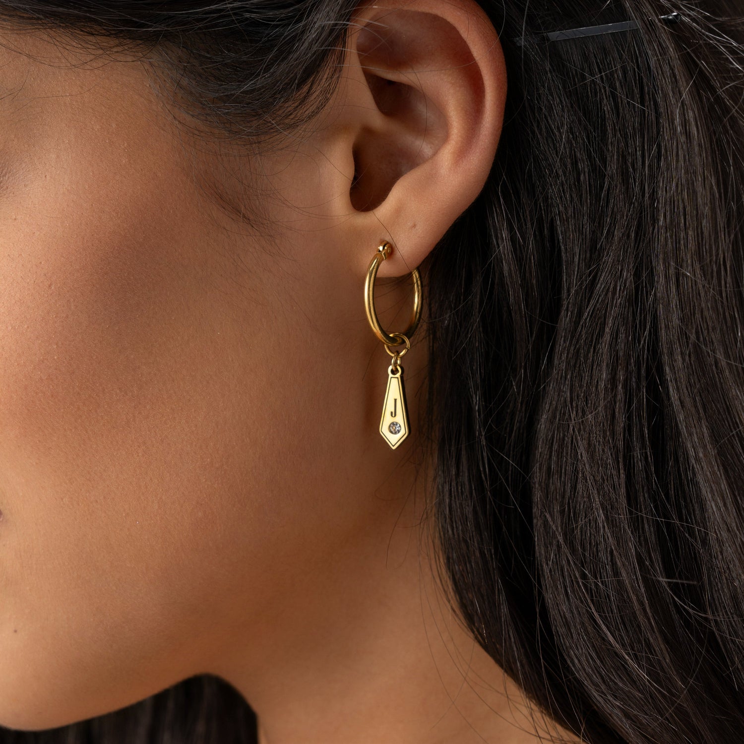 Pendientes Aro Personalizados con Colgante Rombo y Cristal