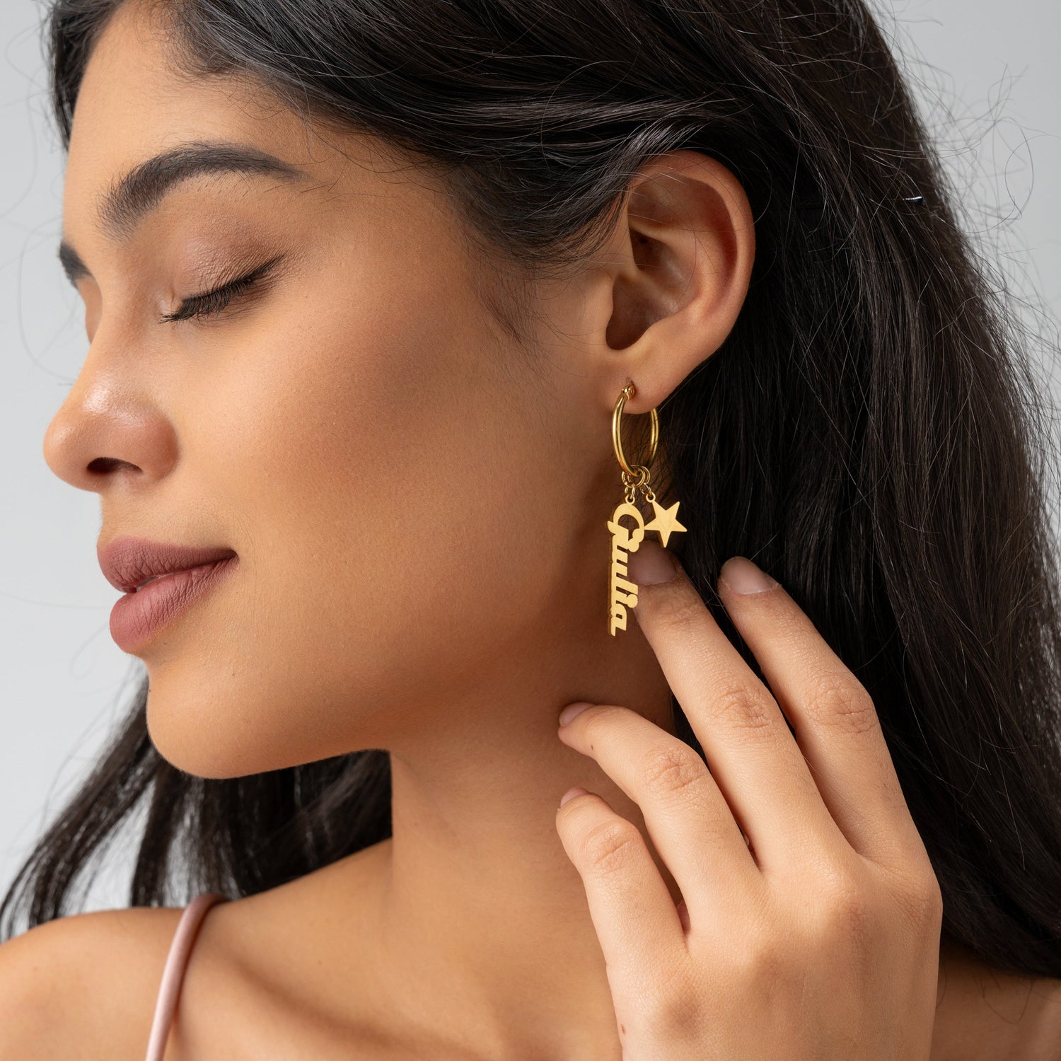 Pendientes Aro Personalizados con Nombre y Charm Estrella