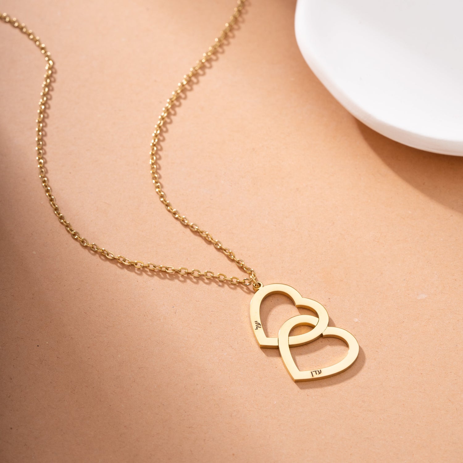 Collar Hebreo Doble Corazón con Dos Nombres