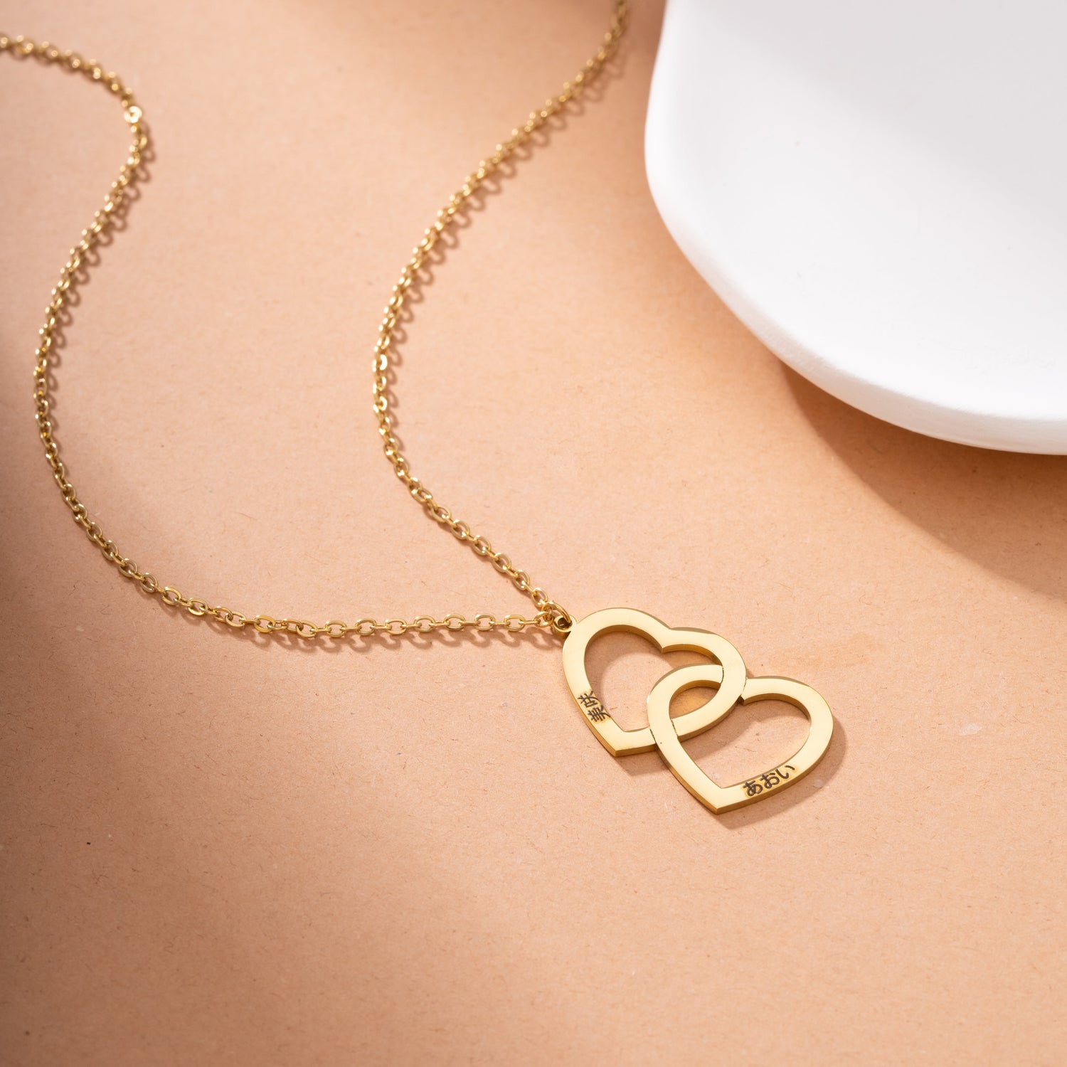 Collar Japonés Doble Corazón con Dos Nombres