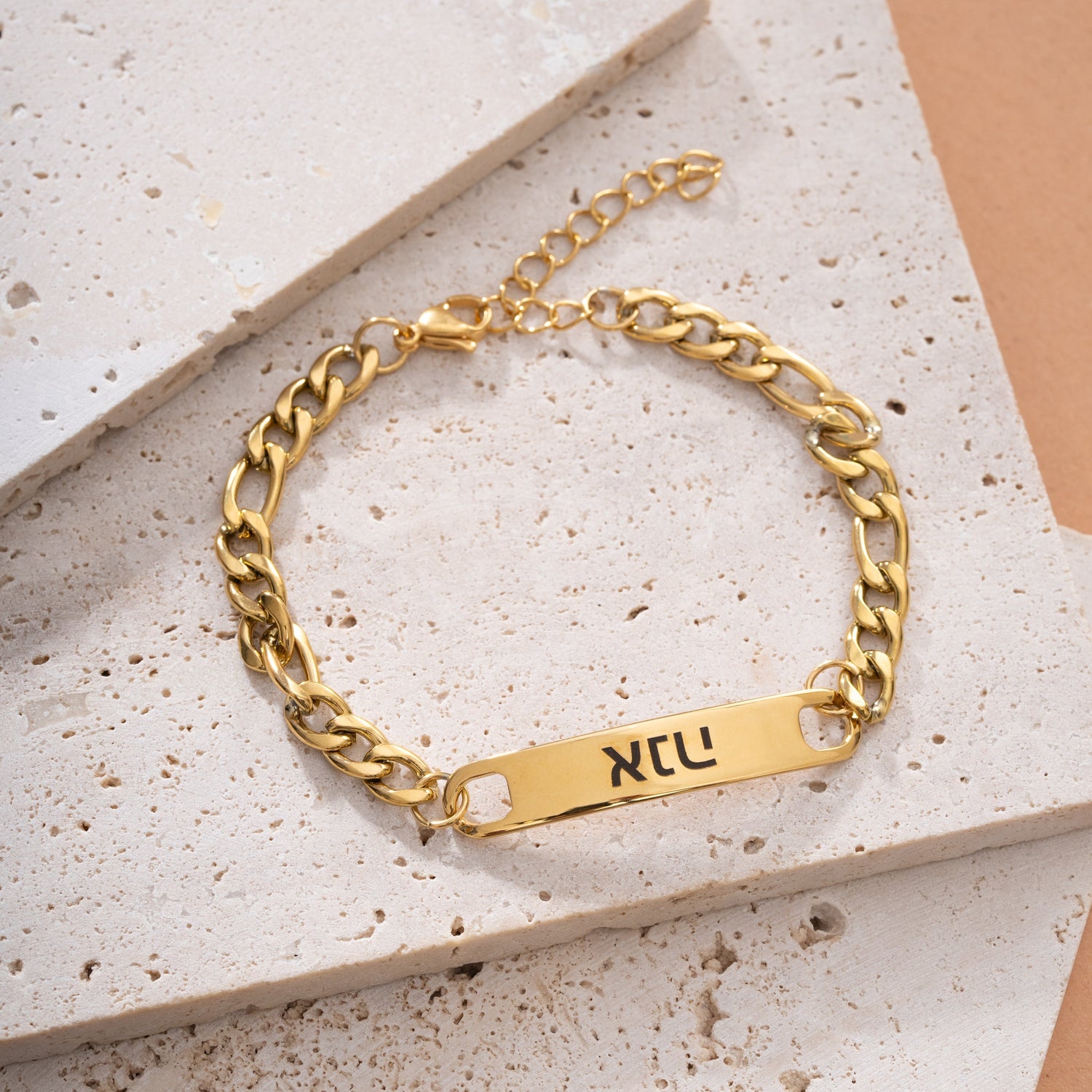 Pulsera ID para Hombre con Grabado en Hebreo Personalizado