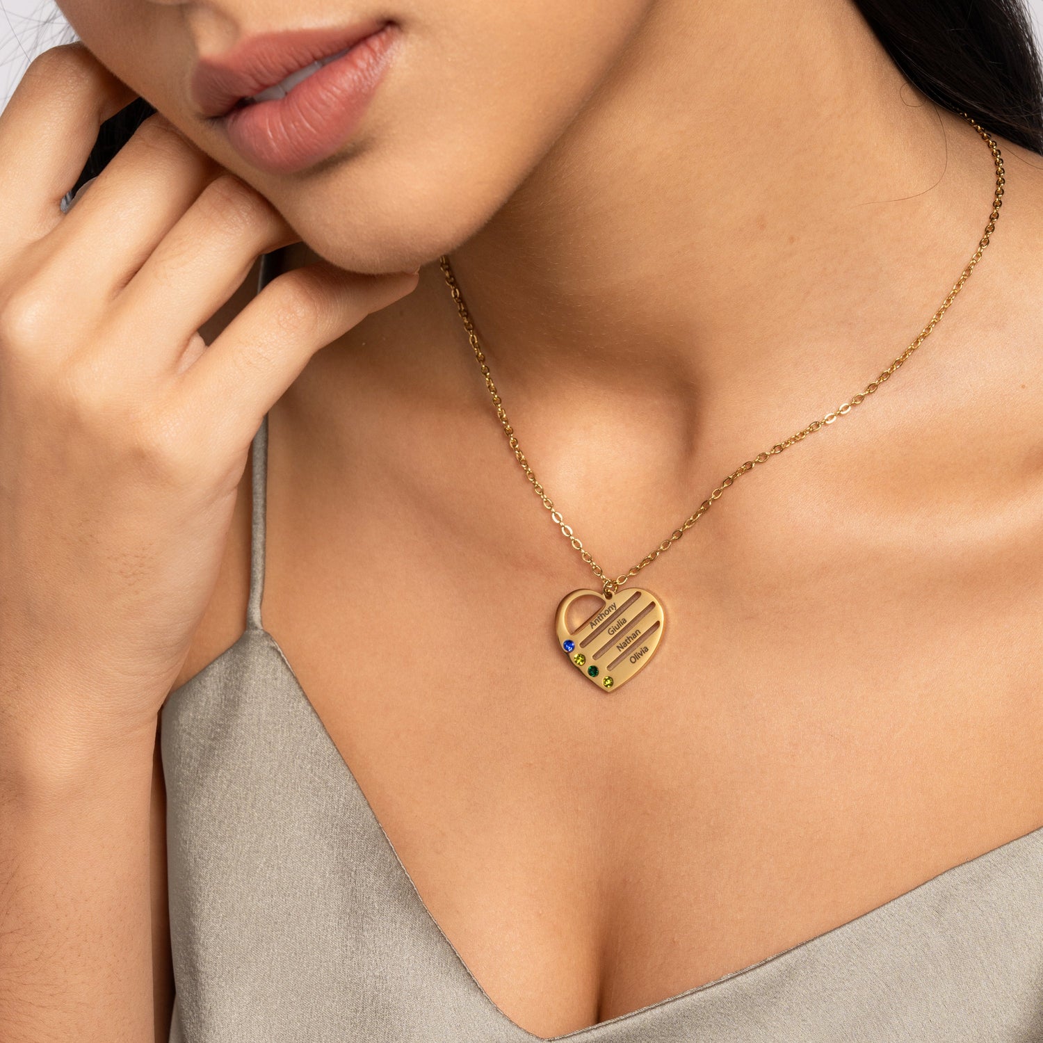 Collar Corazón Familiar con Piedras de Nacimiento