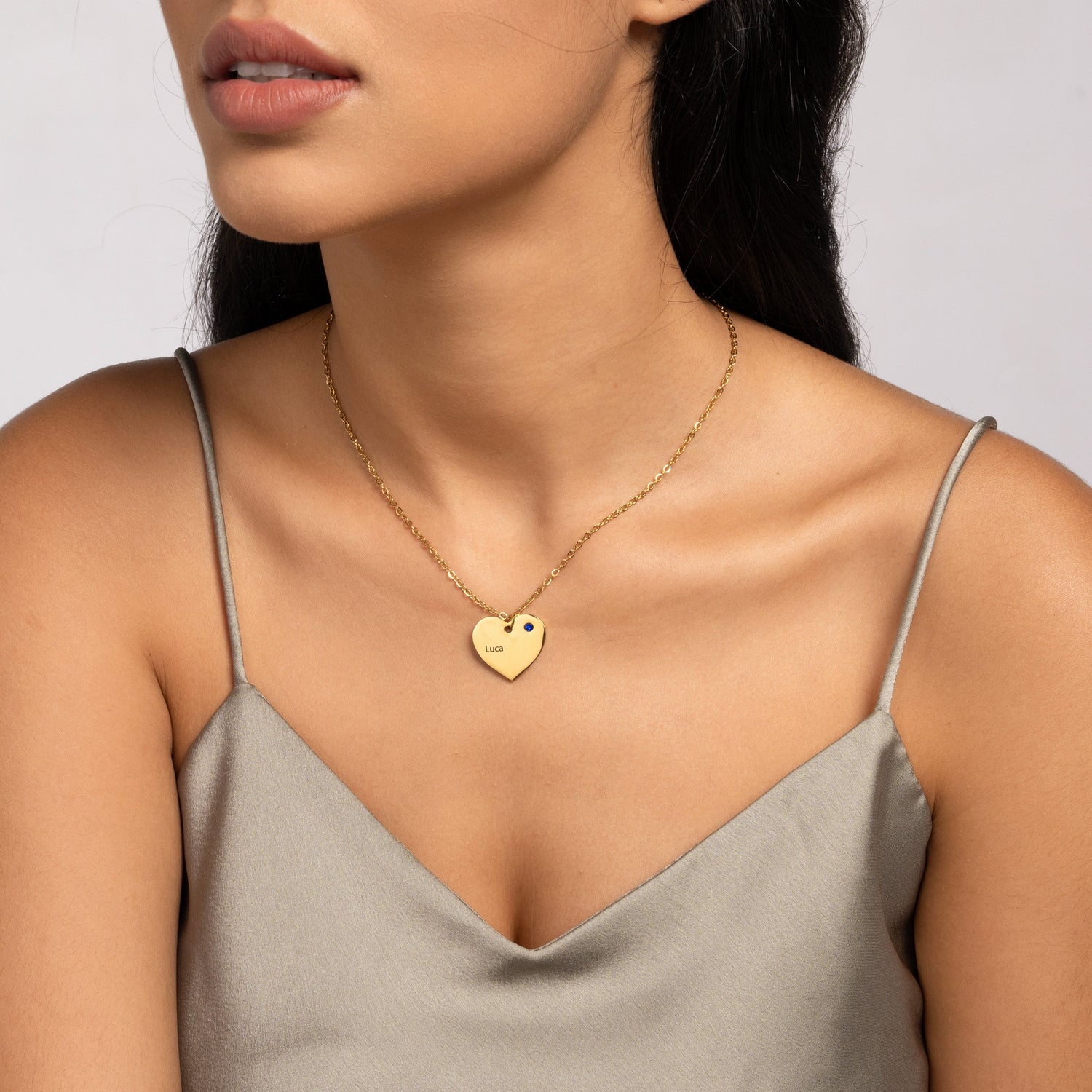 Collar Corazón con Piedra de Nacimiento y Nombre