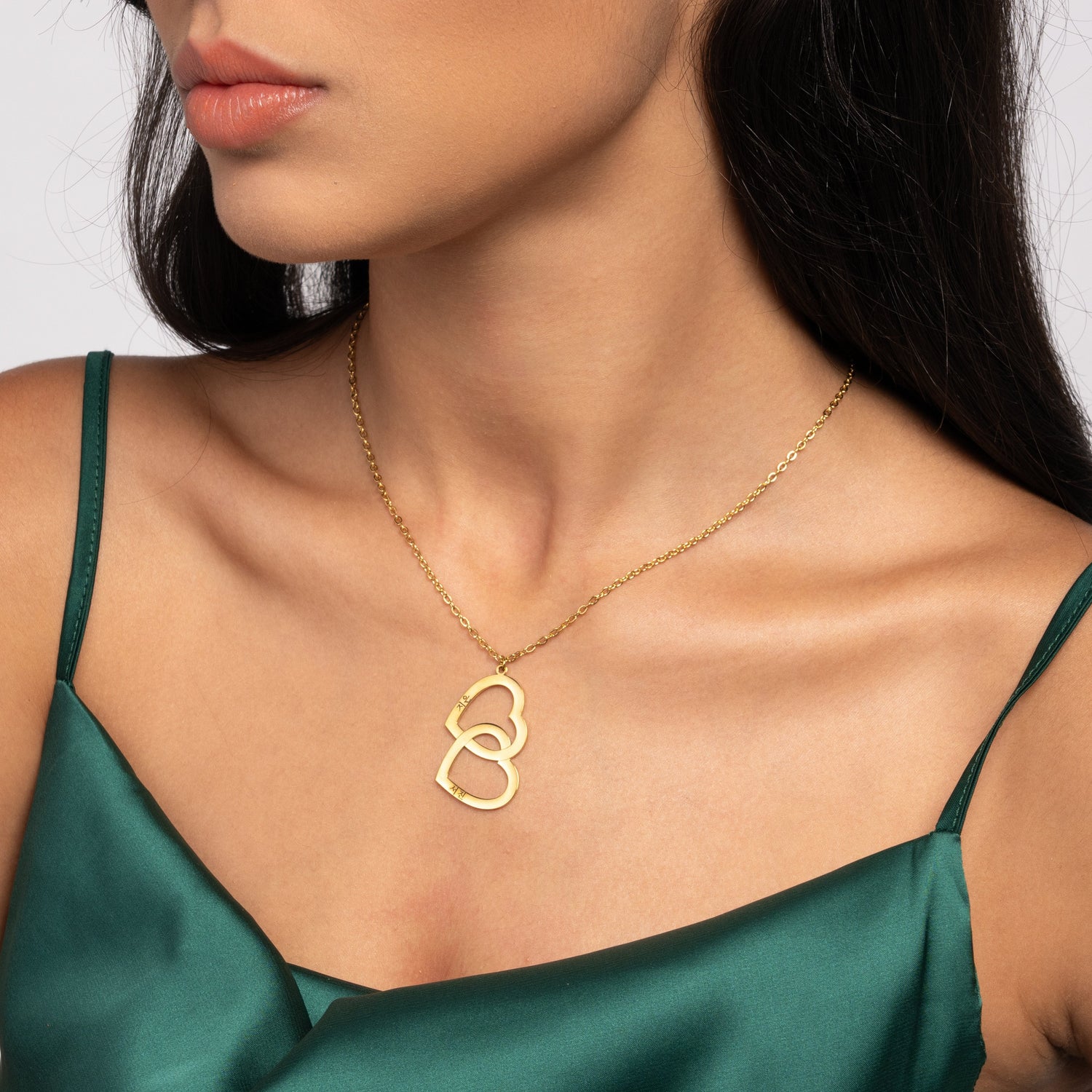 Collar Coreano Doble Corazón con Dos Nombres