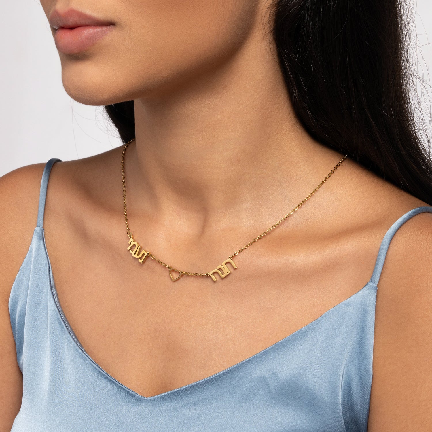 Collar Hebreo Lariat Corazón y Nombres