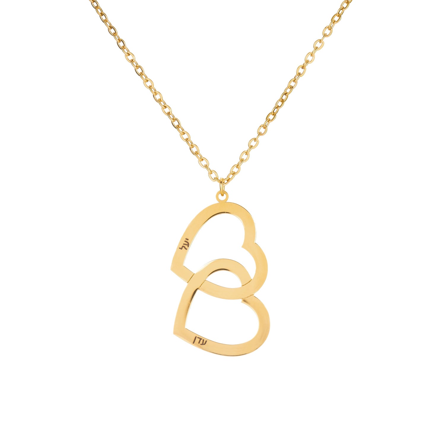 Collar Hebreo Doble Corazón con Dos Nombres