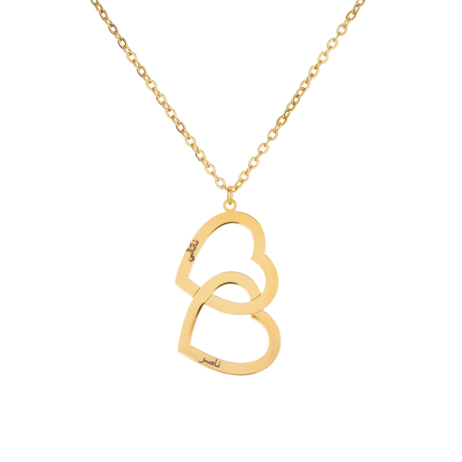 Collar Árabe Doble Corazón con Dos Nombres