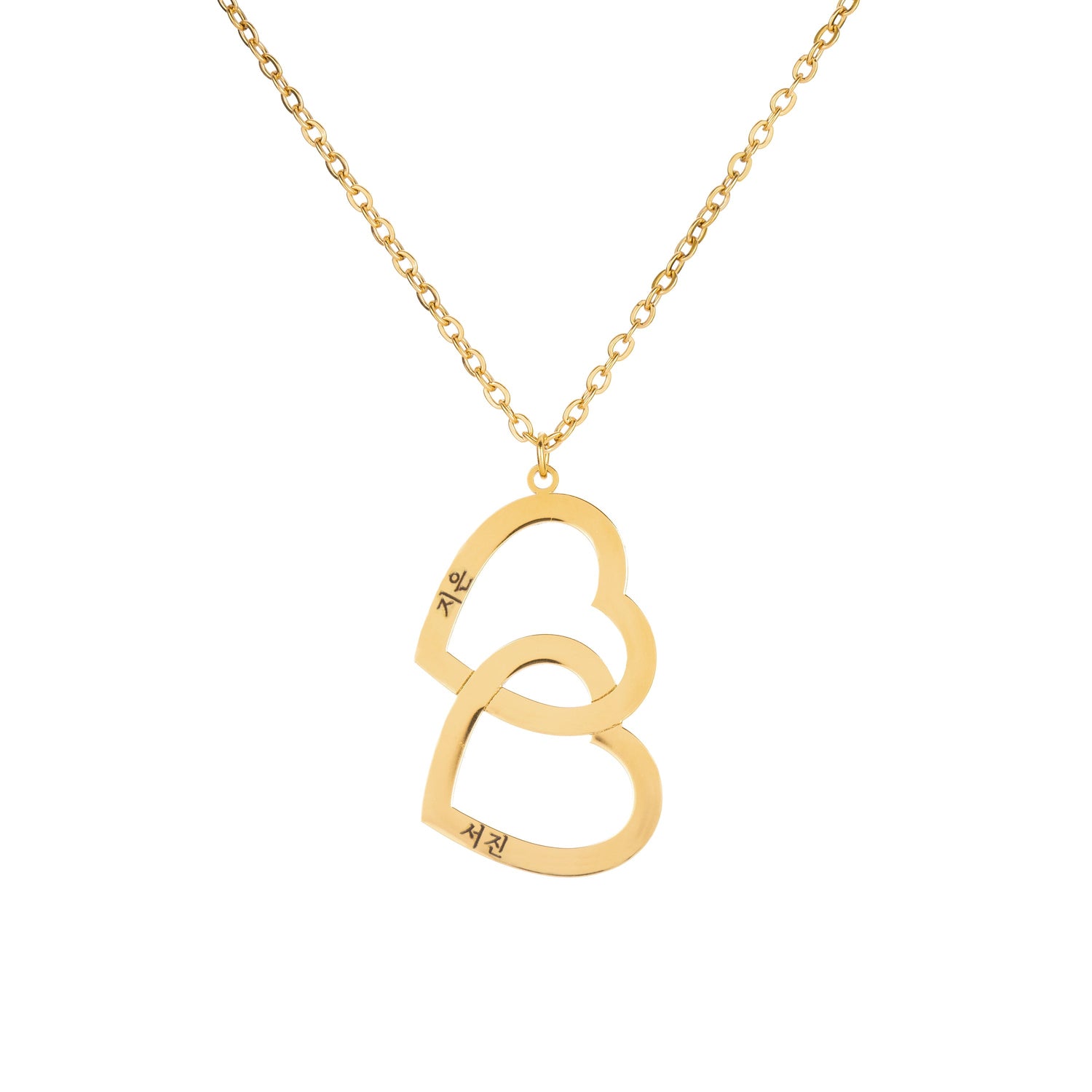 Collar Coreano Doble Corazón con Dos Nombres