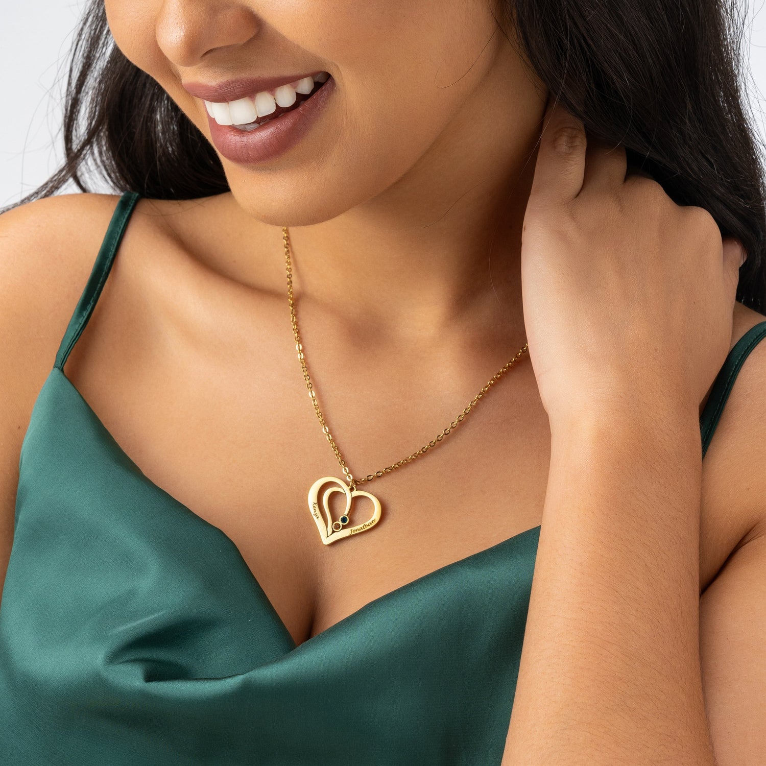 Collar Corazones Entrelazados Personalizado con Nombre y Piedra de Nacimiento