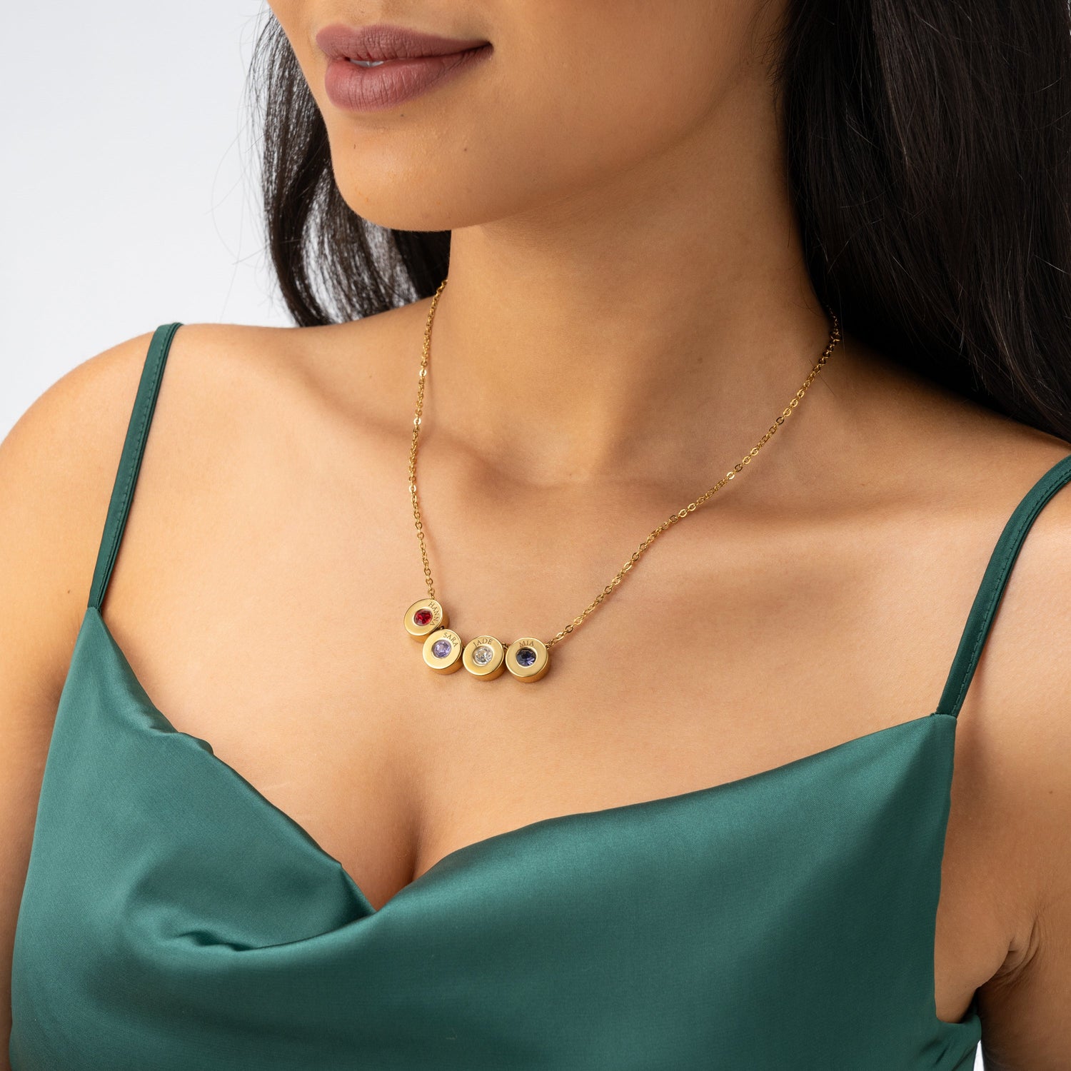 Collar Cuentas Grabadas Personalizado con Nombres y Piedras de Nacimiento