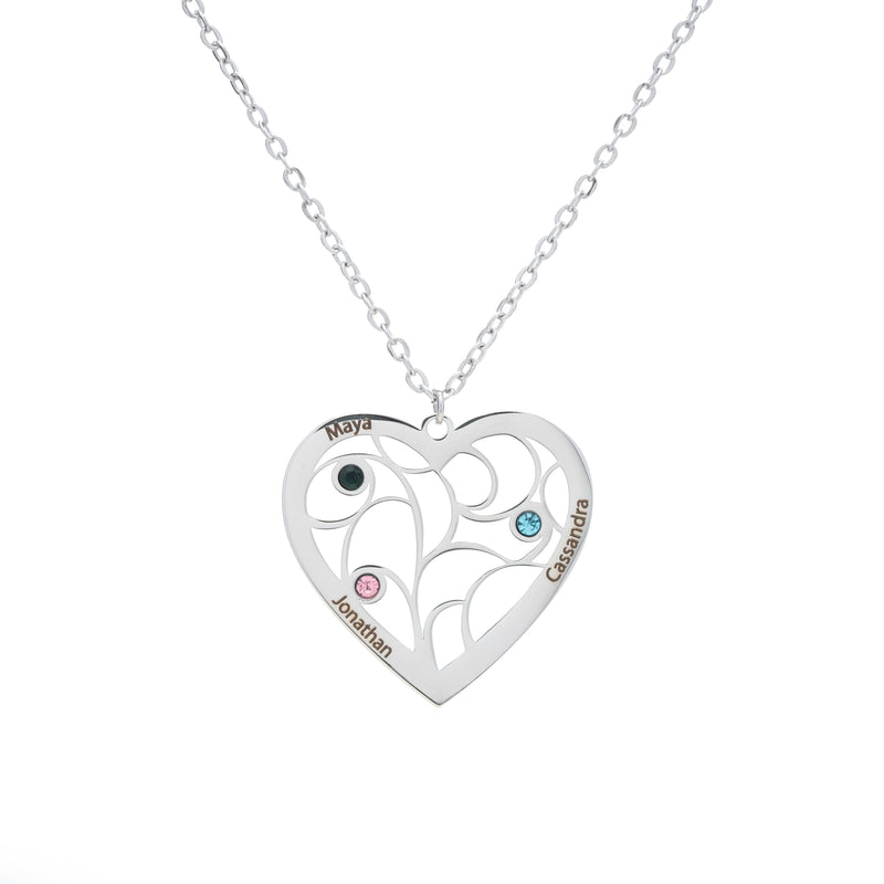 Collar Colgante Corazón Familiar con Piedras de Nacimiento