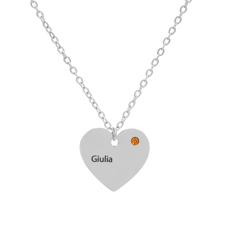 Collar Corazón con Piedra de Nacimiento y Nombre