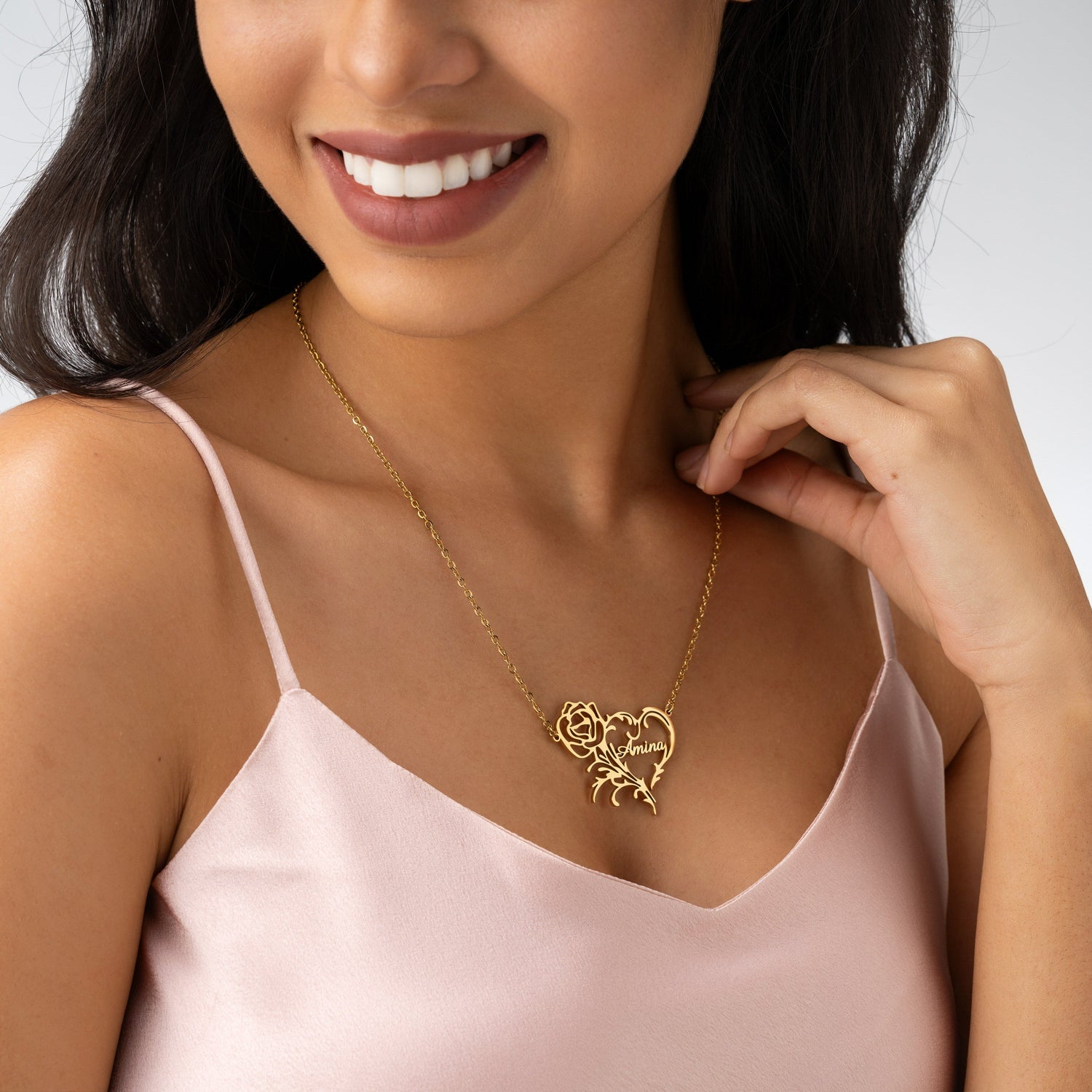 Collar Corazón y Rosa Personalizado