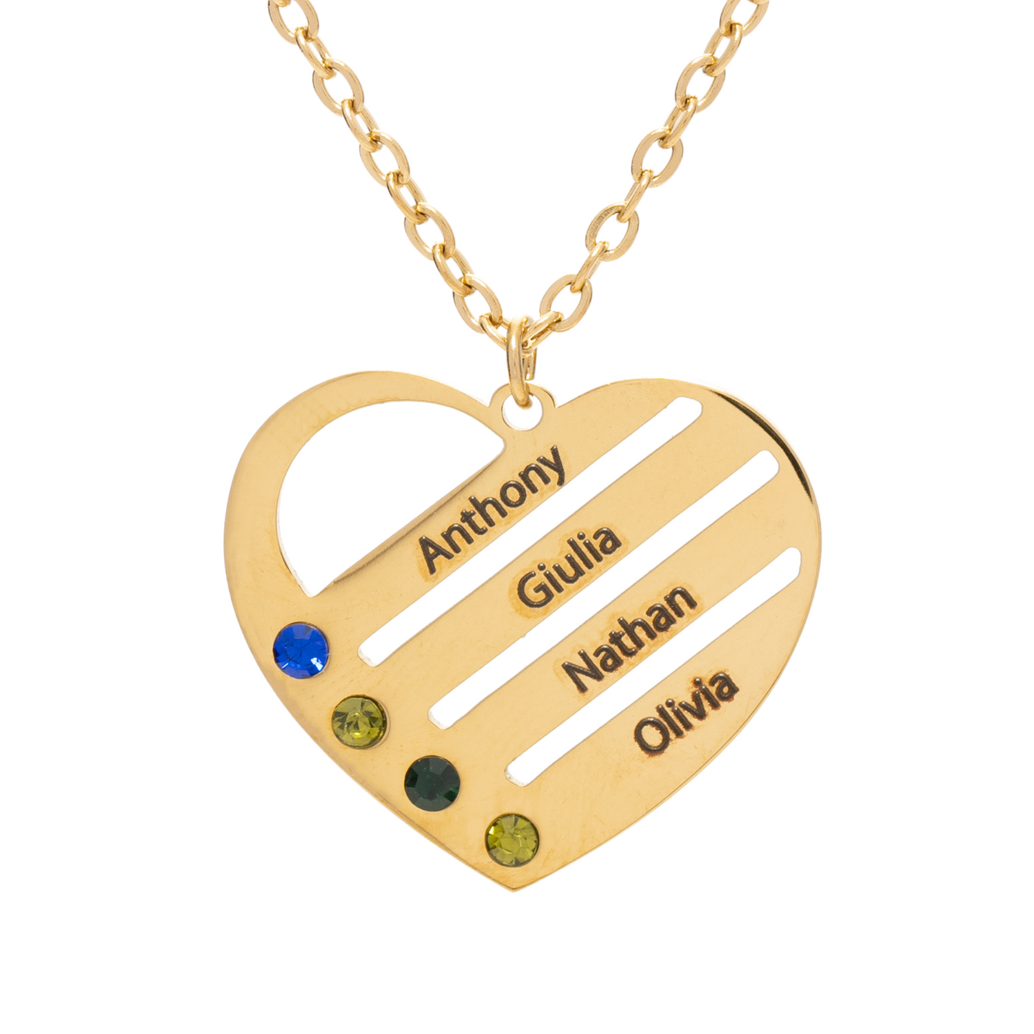 Collar Corazón Familiar con Piedras de Nacimiento