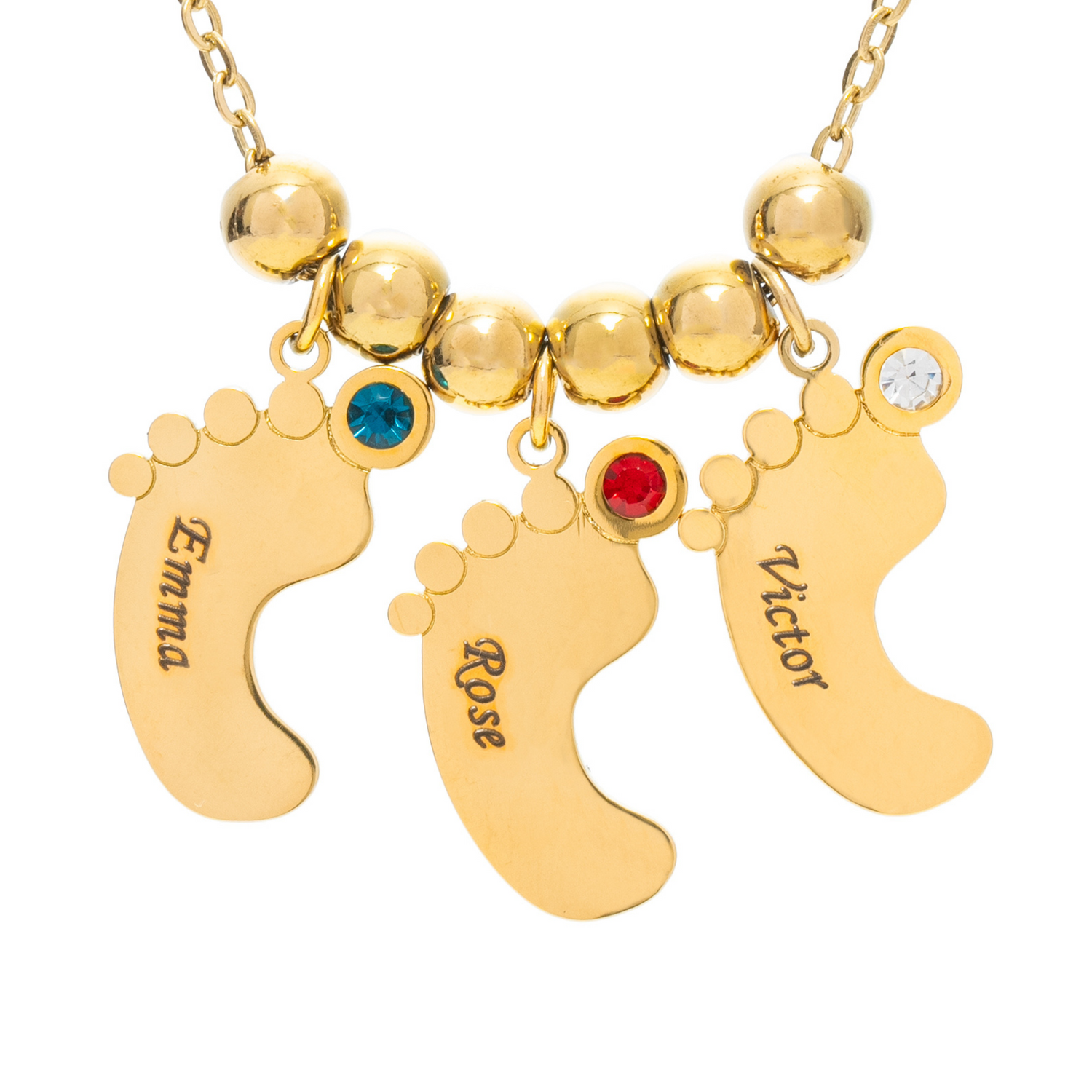 Collar Nombre Pies de Bebé con Piedra de Nacimiento