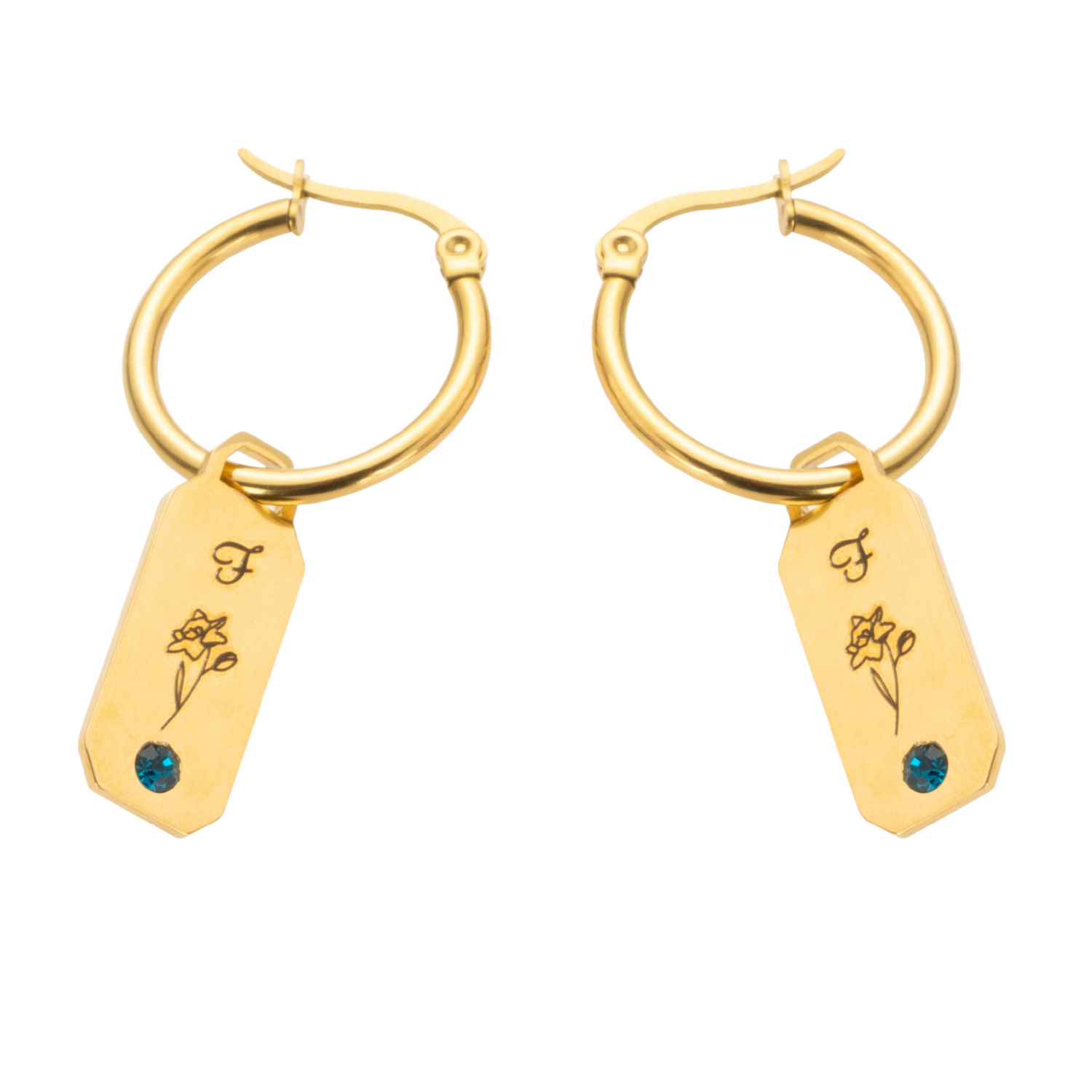 Pendientes Inicial con Flor y Piedra de Nacimiento
