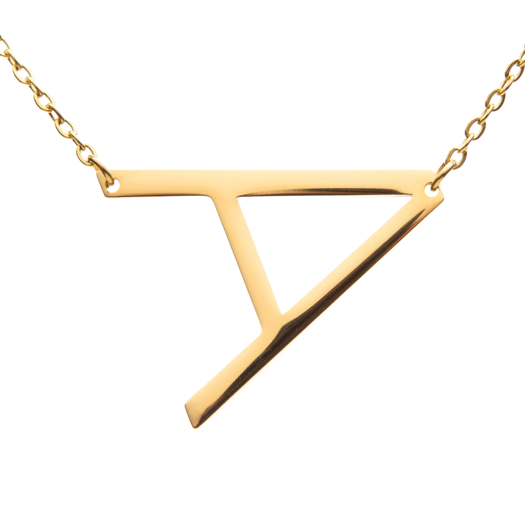 "A" Letter Shape pendant necklace on a white background